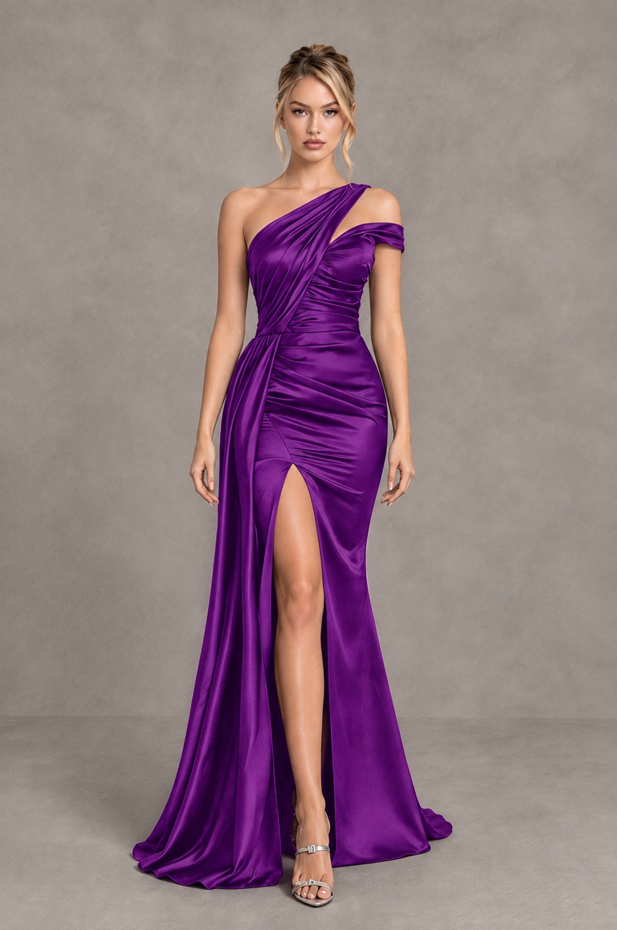 BOLODOO Purple Asymmetric Ruched Formal Evening Dress - Purple - Purple_4