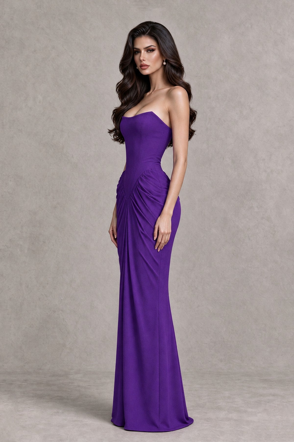 BOLODOO Purple Strapless Ruched Corset Evening Gown - Purple - Purple_4