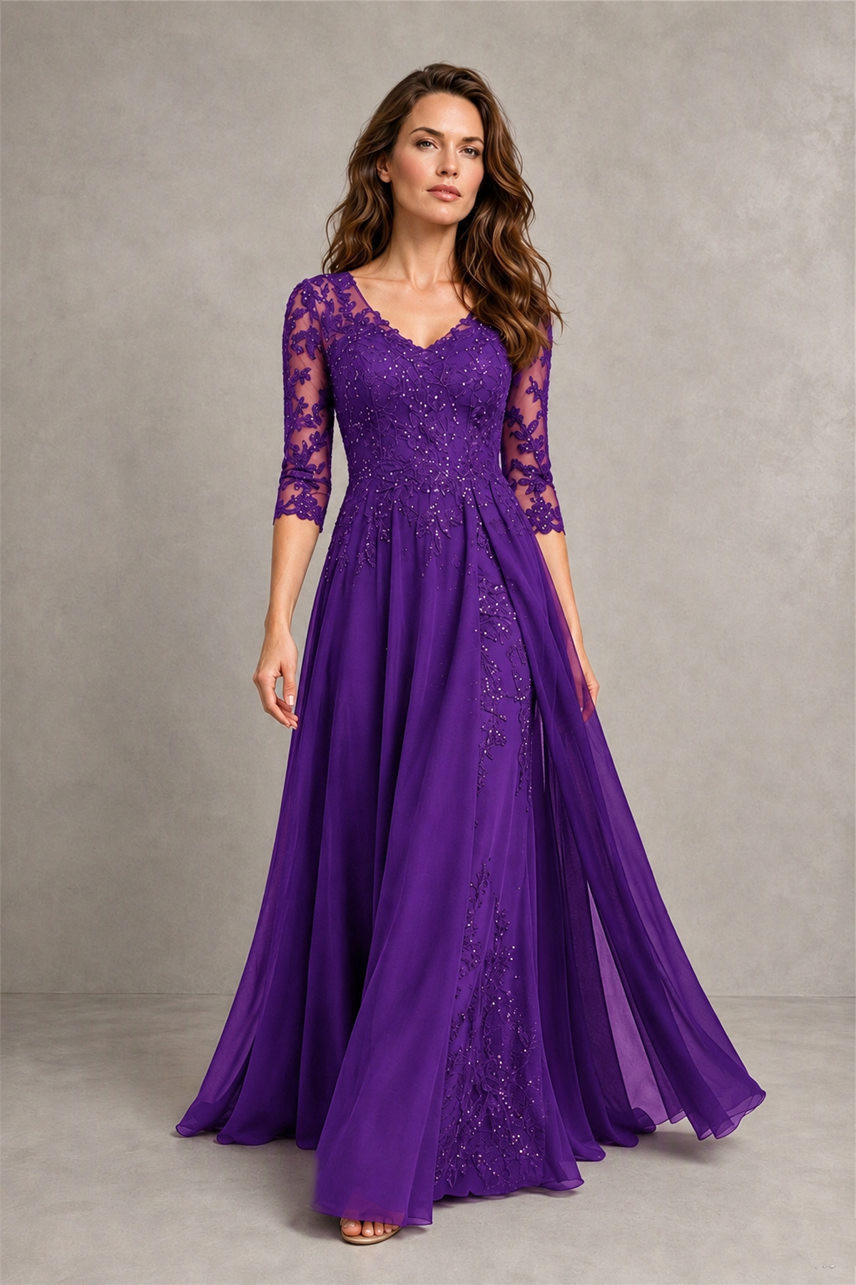 BOLODOO Midnight Purple Beaded Lace Appliqué Chiffon A-Line Gown | Mother of the Bride & Formal Evening Dress - Purple - Purple_4