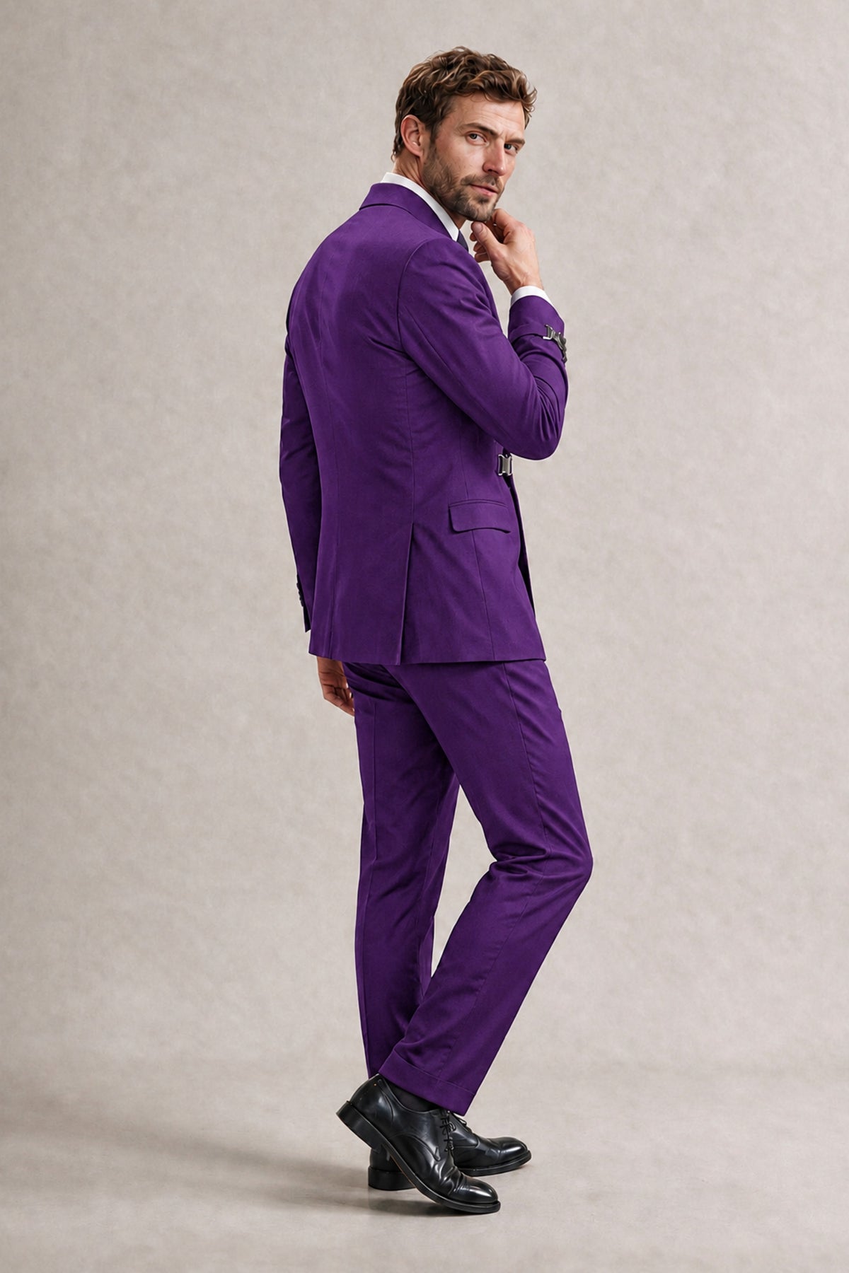 BOLODOO Men's Purple Double-Breasted 2-Piece Suit Set – Blazer & Tailored Trousers - Purple