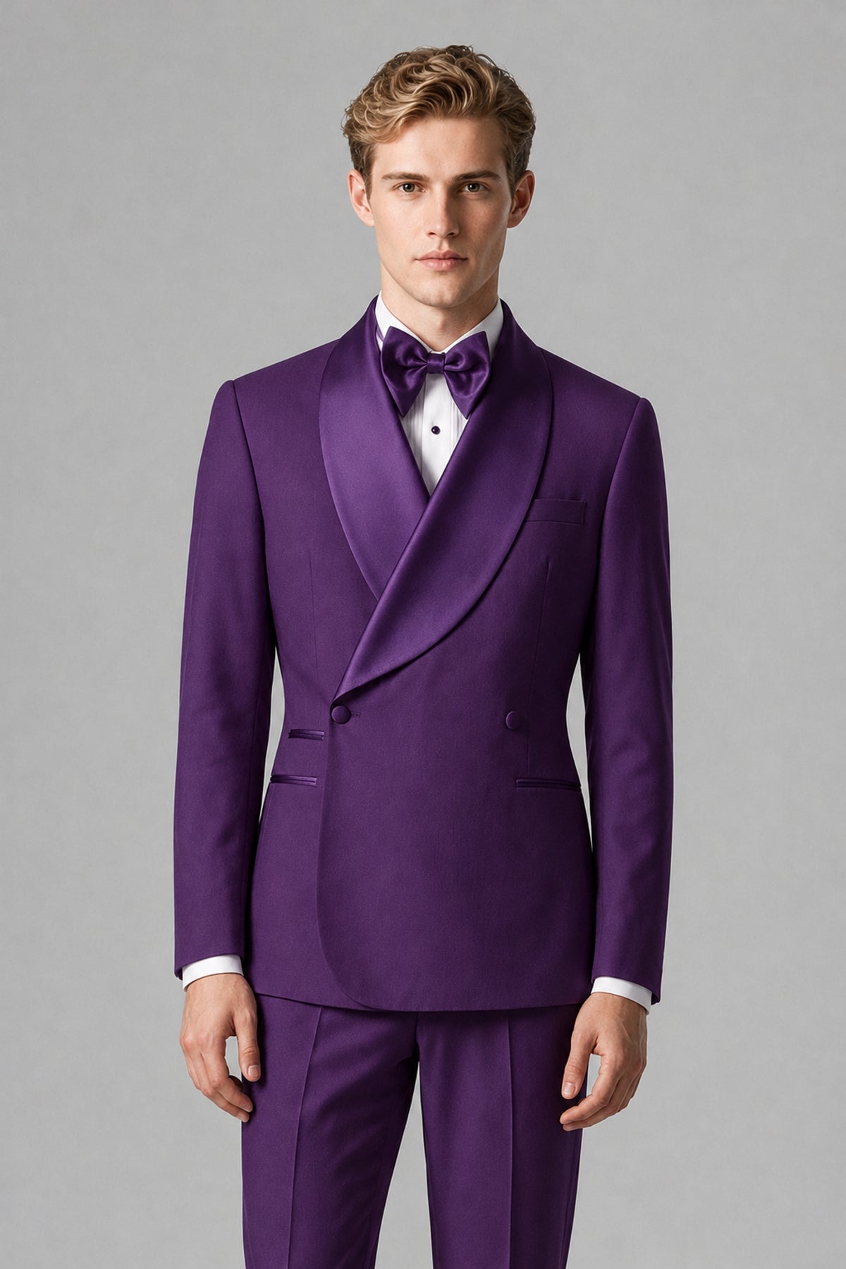 Bolodoo Men's Purple Shawl Lapel 2-Piece Tuxedo Suit – Jacket & Trousers - Purple - Purple (1)