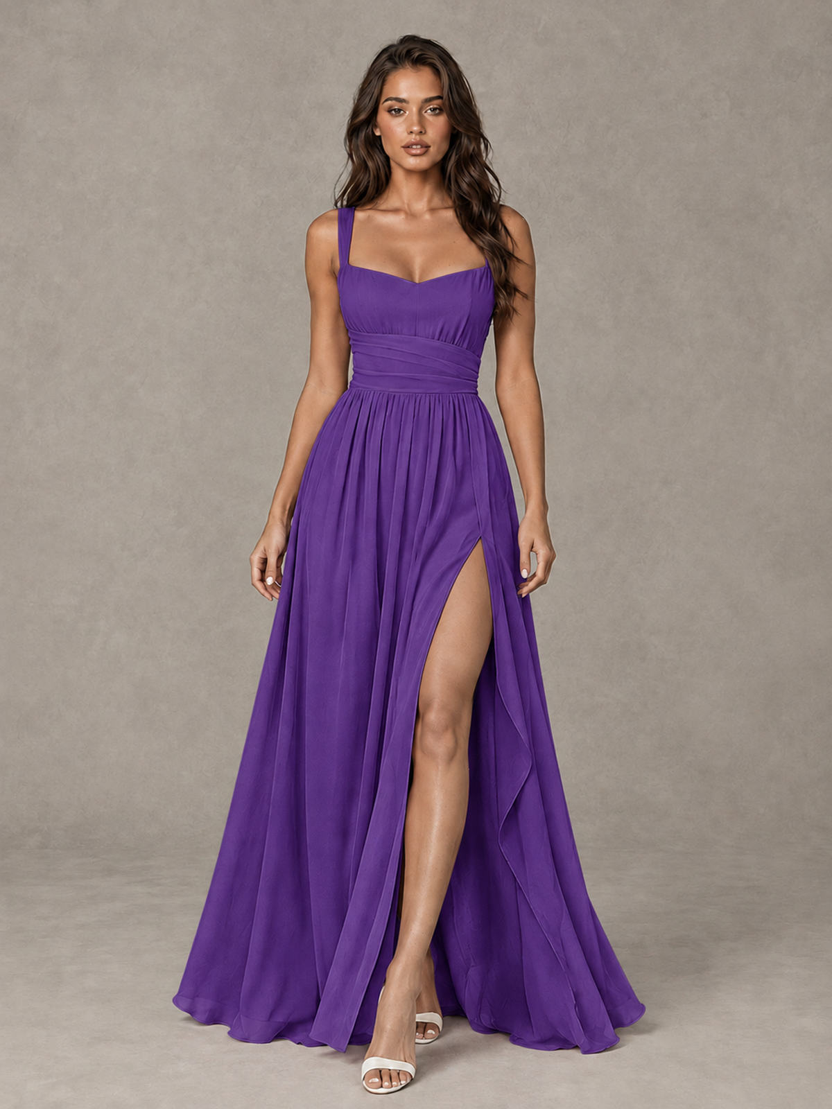 BOLODOO Purple A-Line Bridesmaid Dress with High Slit & Lace-Up Back - Purple - Purple (1)