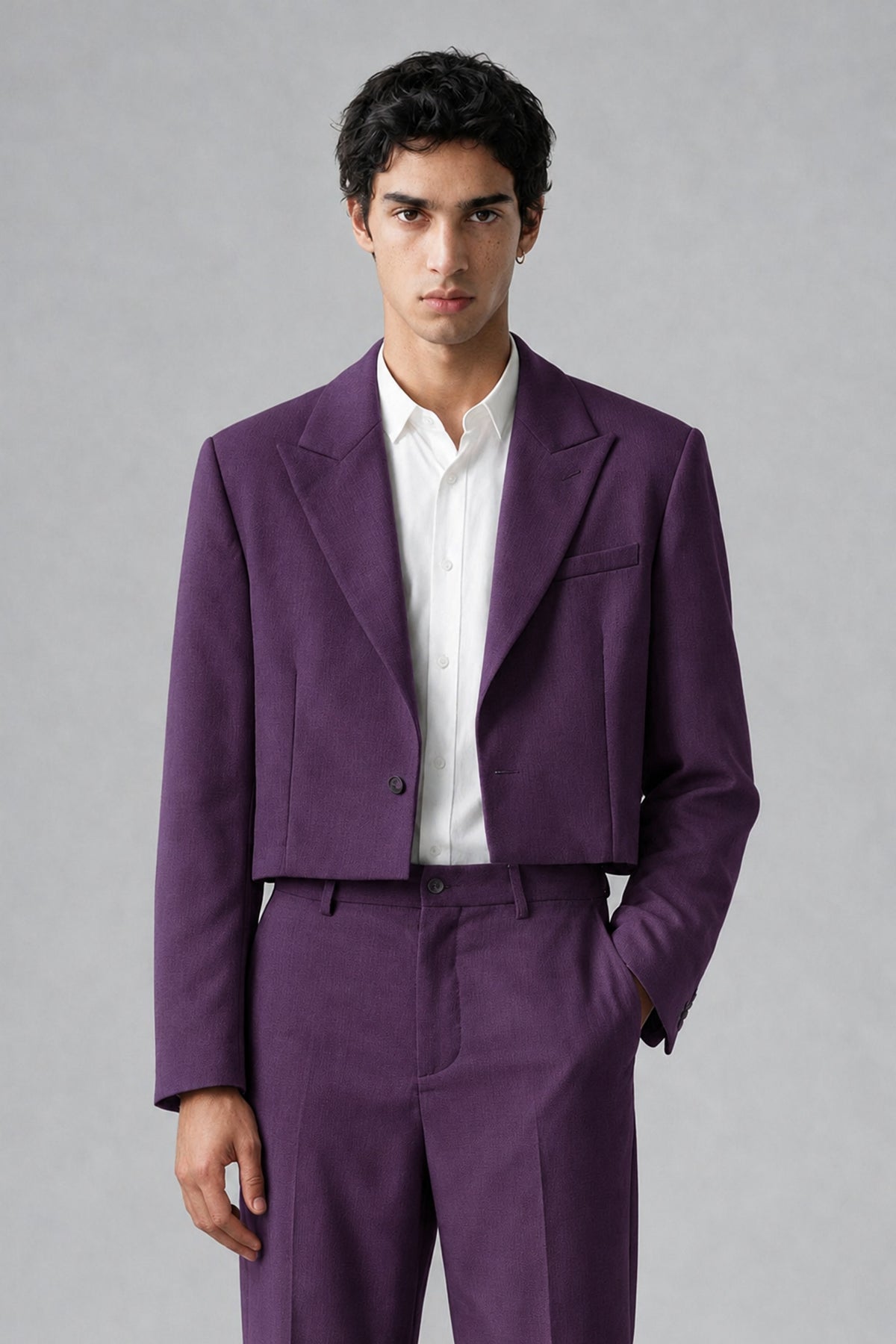 Bolodoo Men's Purple Cropped Blazer & Wide-Leg Trousers 2-Piece Suit - Purple - Purple (1)