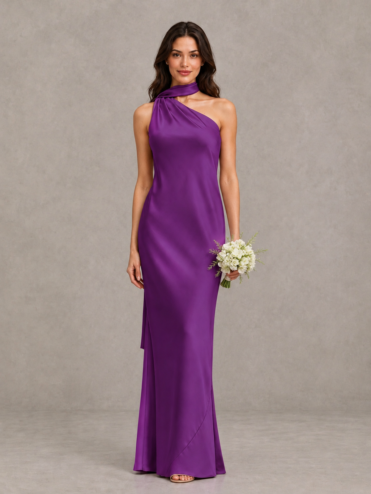 BOLODOO Purple Satin One-Shoulder Bridesmaid Dress with Open Back - Purple - Purple (1)