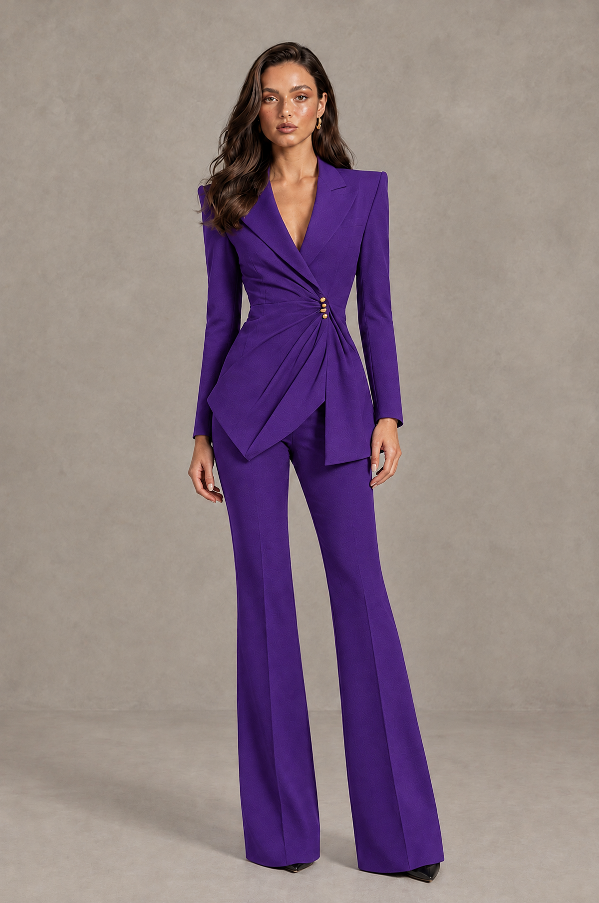 BOLODOO Purple Long Sleeve Wrap Blazer Pantsuit with Wide-Leg Trousers - Purple - Purple (1)