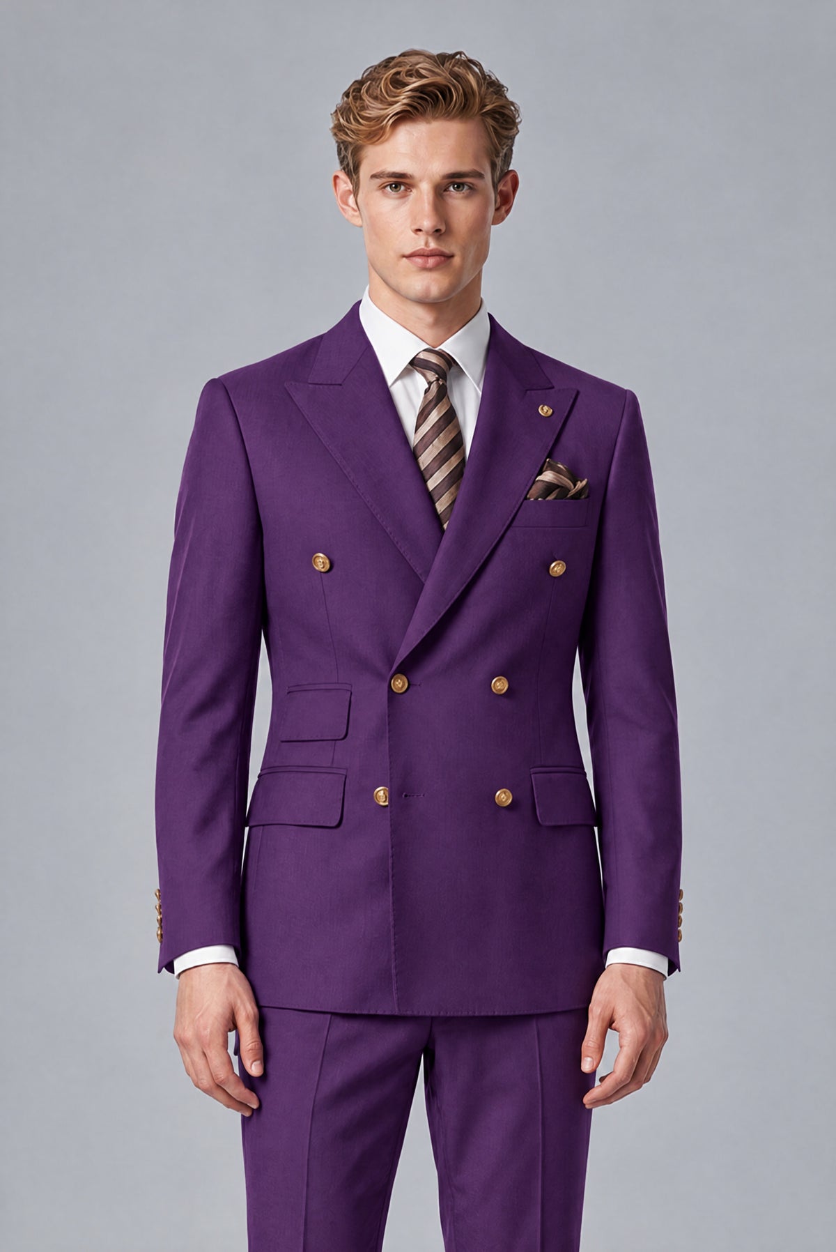 Bolodoo Men's Purple Double-Breasted 2-Piece Wedding Suit - Purple - Purple (1)