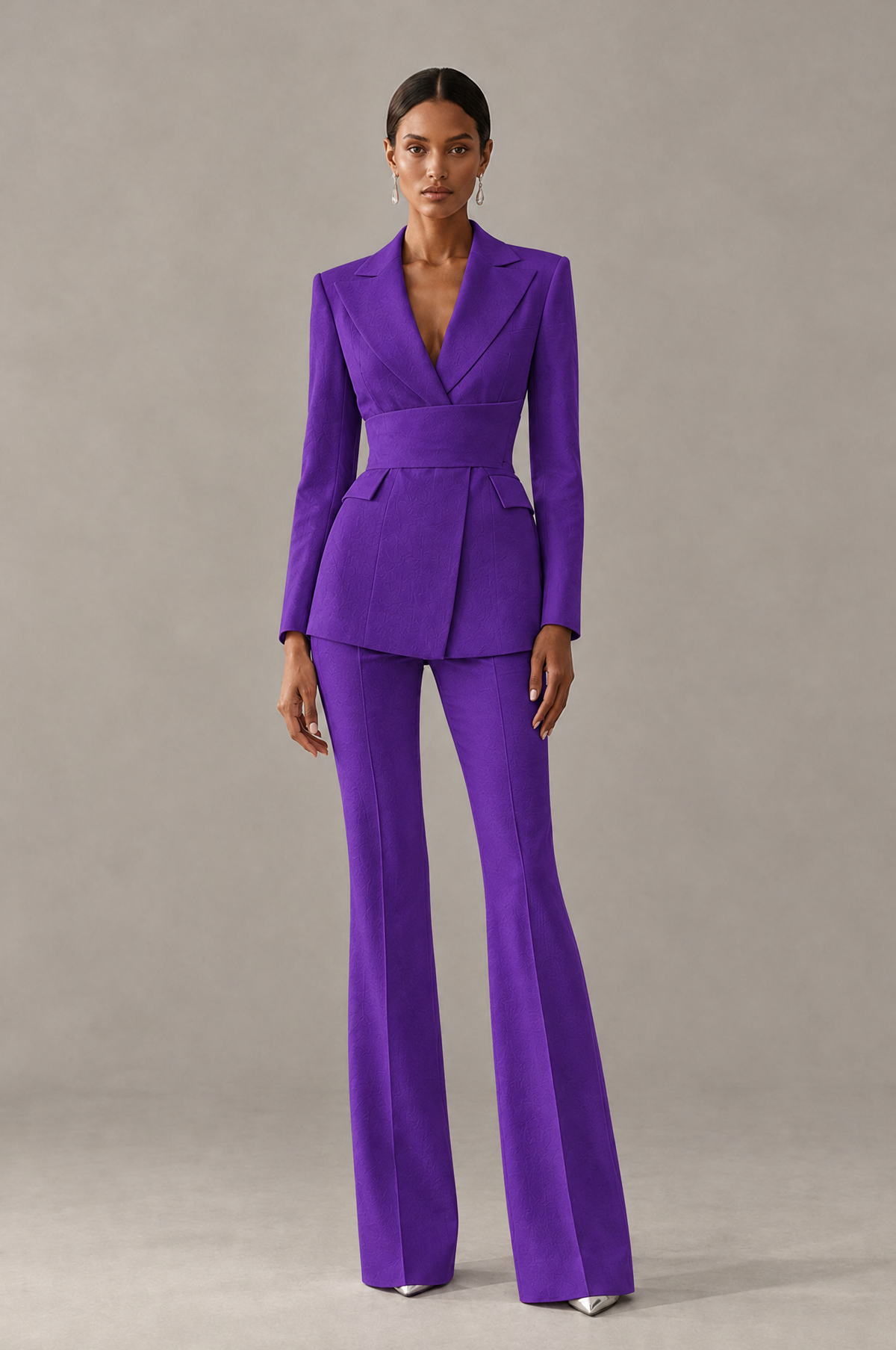 BOLODOO Purple Two-Piece Pantsuit with Tailored Blazer & Flared Pants - Purple - Purple (1)