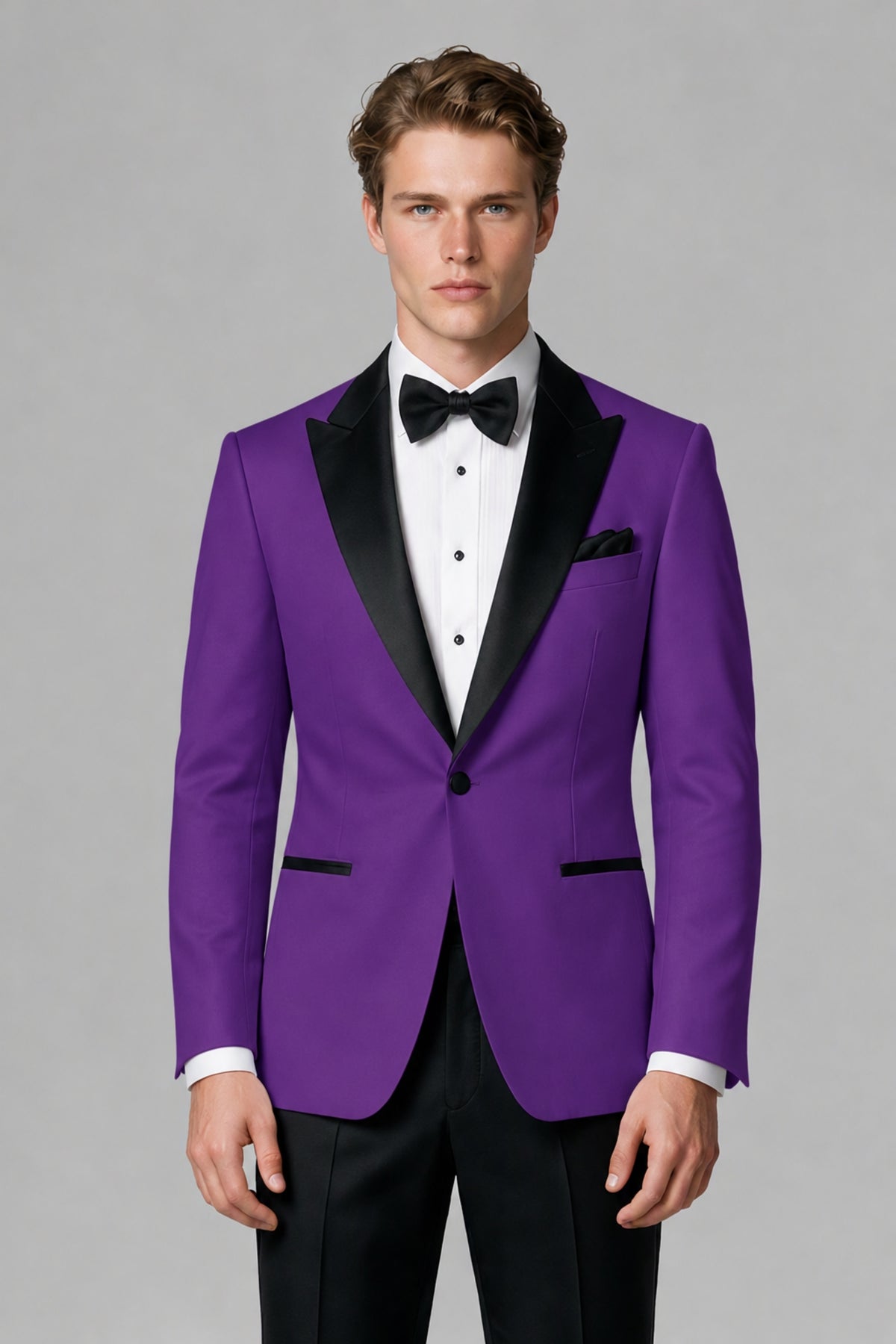 BOLODOO Men's Purple Single-Button Tuxedo Blazer & Black Trousers 2-Piece Suit Set - Purple - Purple (1)
