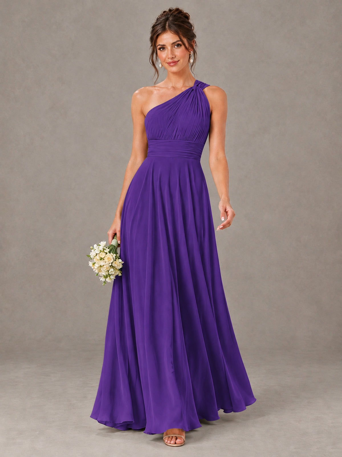 BOLODOO Purple One-Shoulder Chiffon-Look Bridesmaid Dress - Purple - Purple (1)