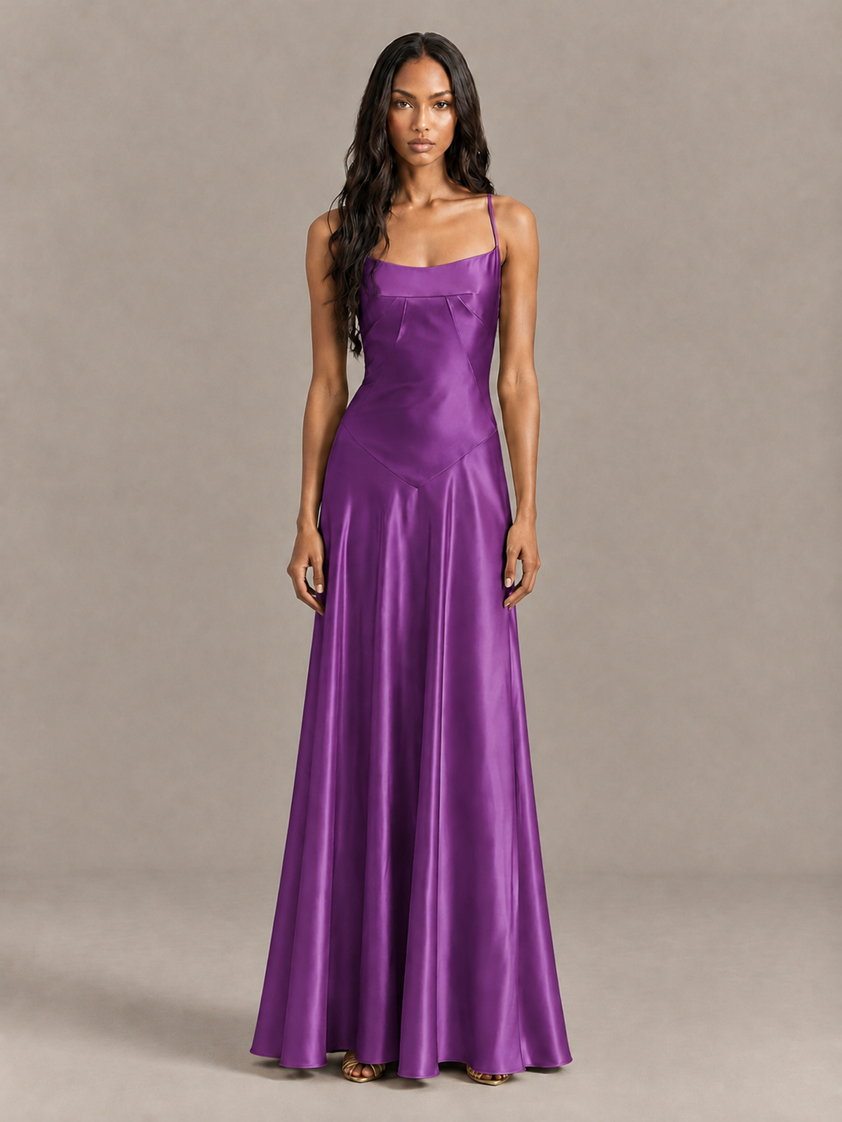 BOLODOO Purple Satin Lace-Up Back Maxi Dress - Purple