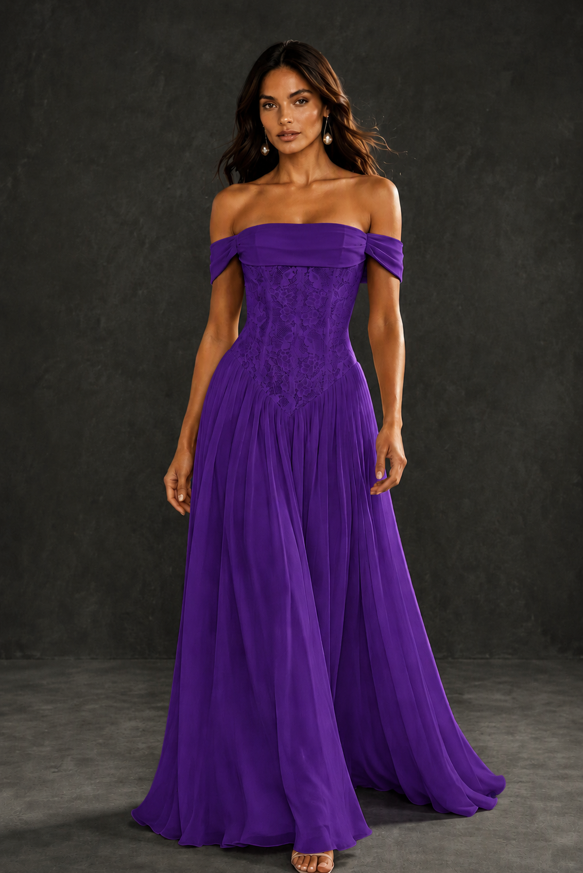 BOLODOO Purple Off-Shoulder Lace Corset Tulle Maxi Dress - Purple