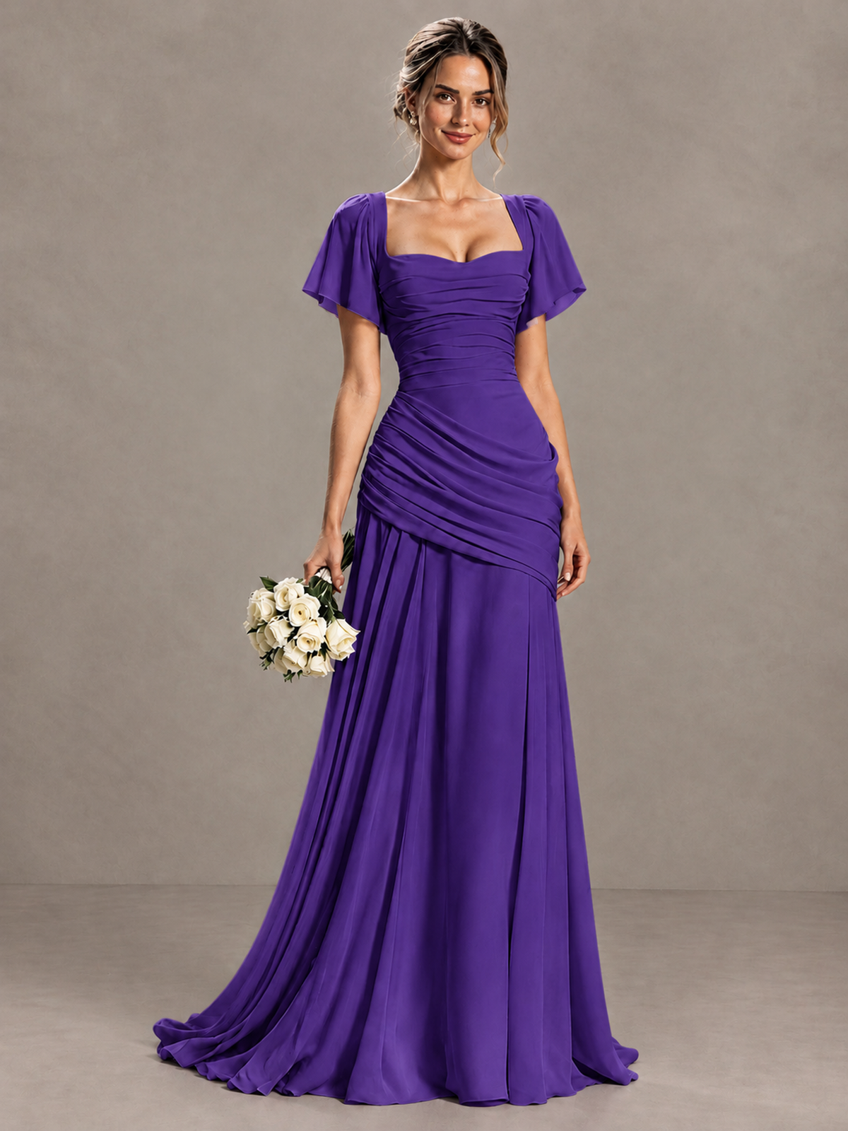 BOLODOO Purple Flutter Sleeve Lace-Up Back Maxi Dress - Purple - Purple (1)