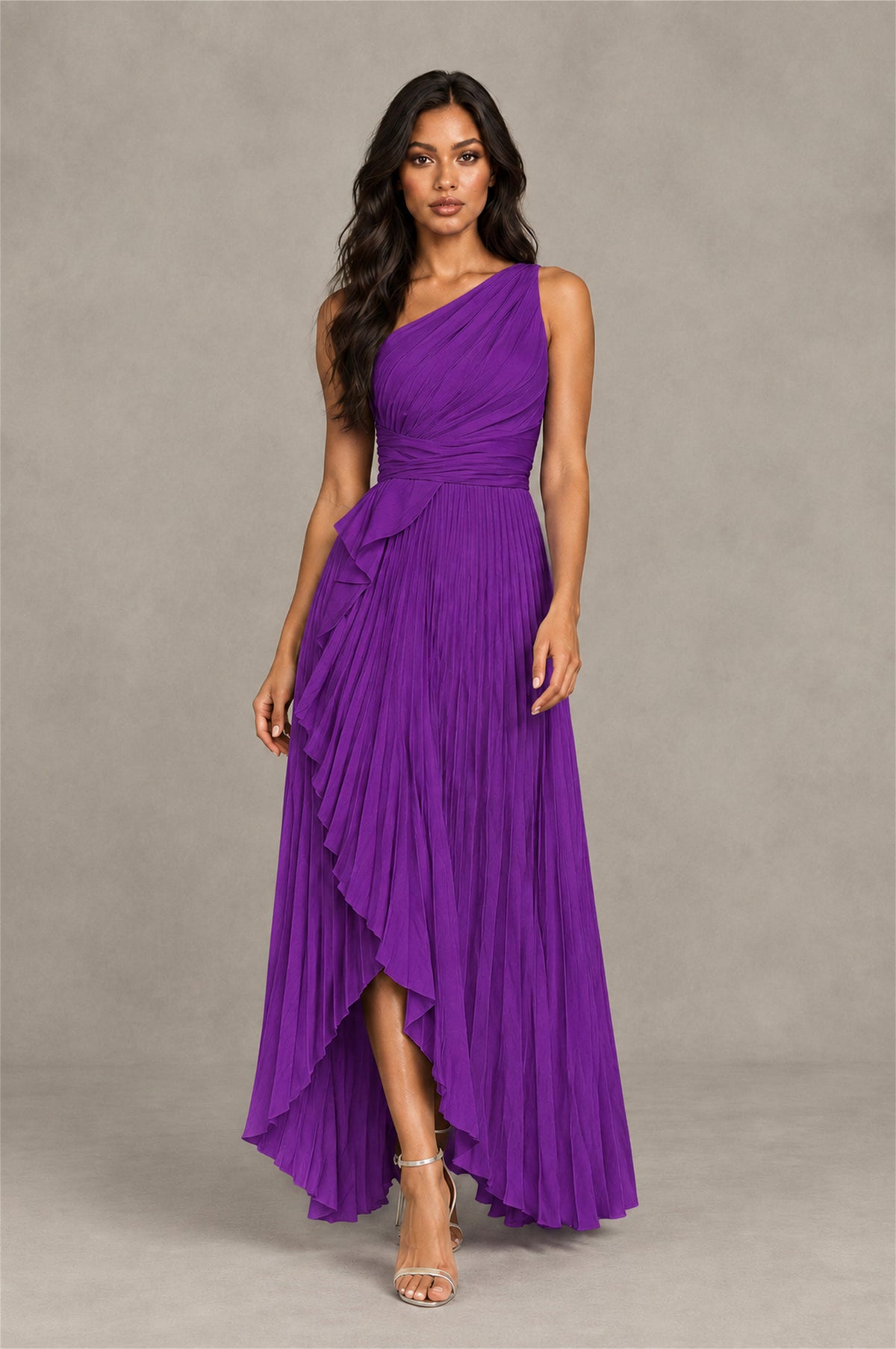 BOLODOO Purple One-Shoulder High-Low Ruffle Maxi Dress - Purple