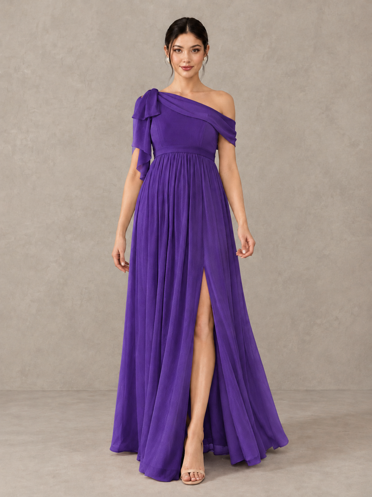 BOLODOO Purple One-Shoulder Maternity Bridesmaid Dress with Slit - Purple - Purple (1)