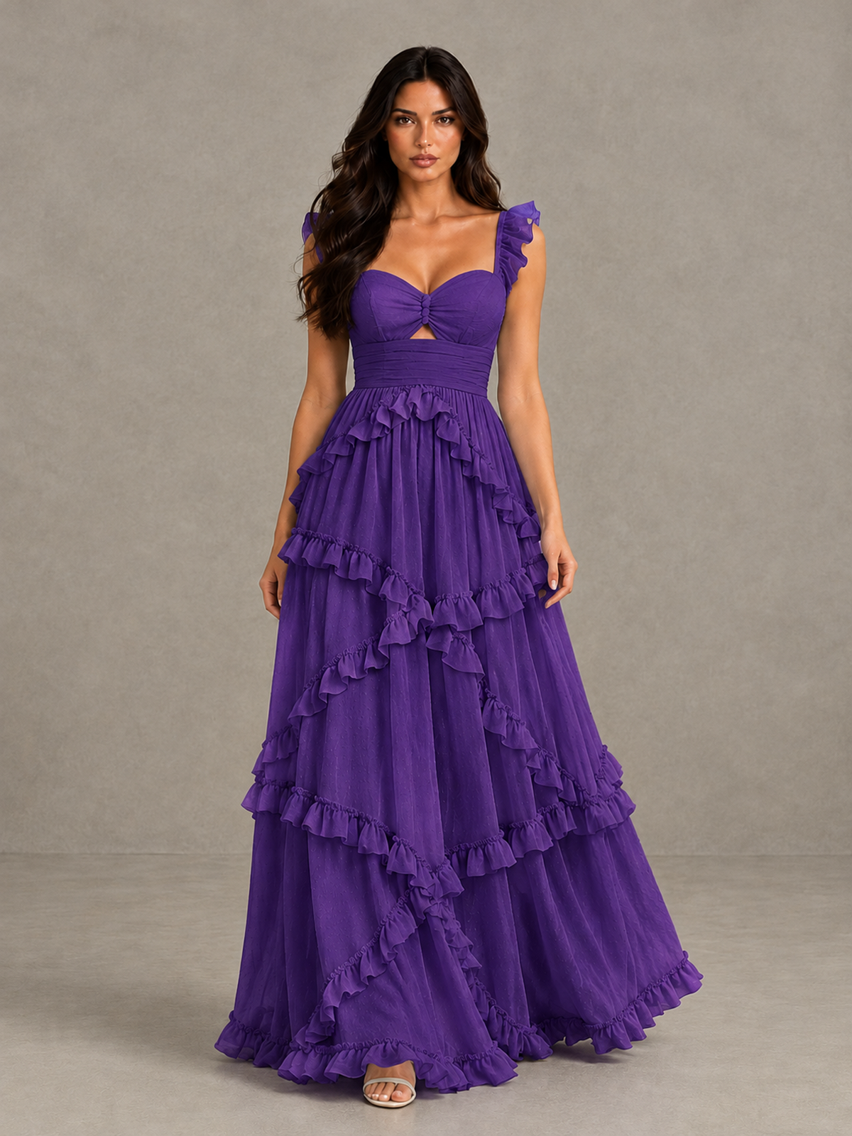 BOLODOO Purple Ruffle A-Line Prom Dress with Open Back - Purple - Purple (1)