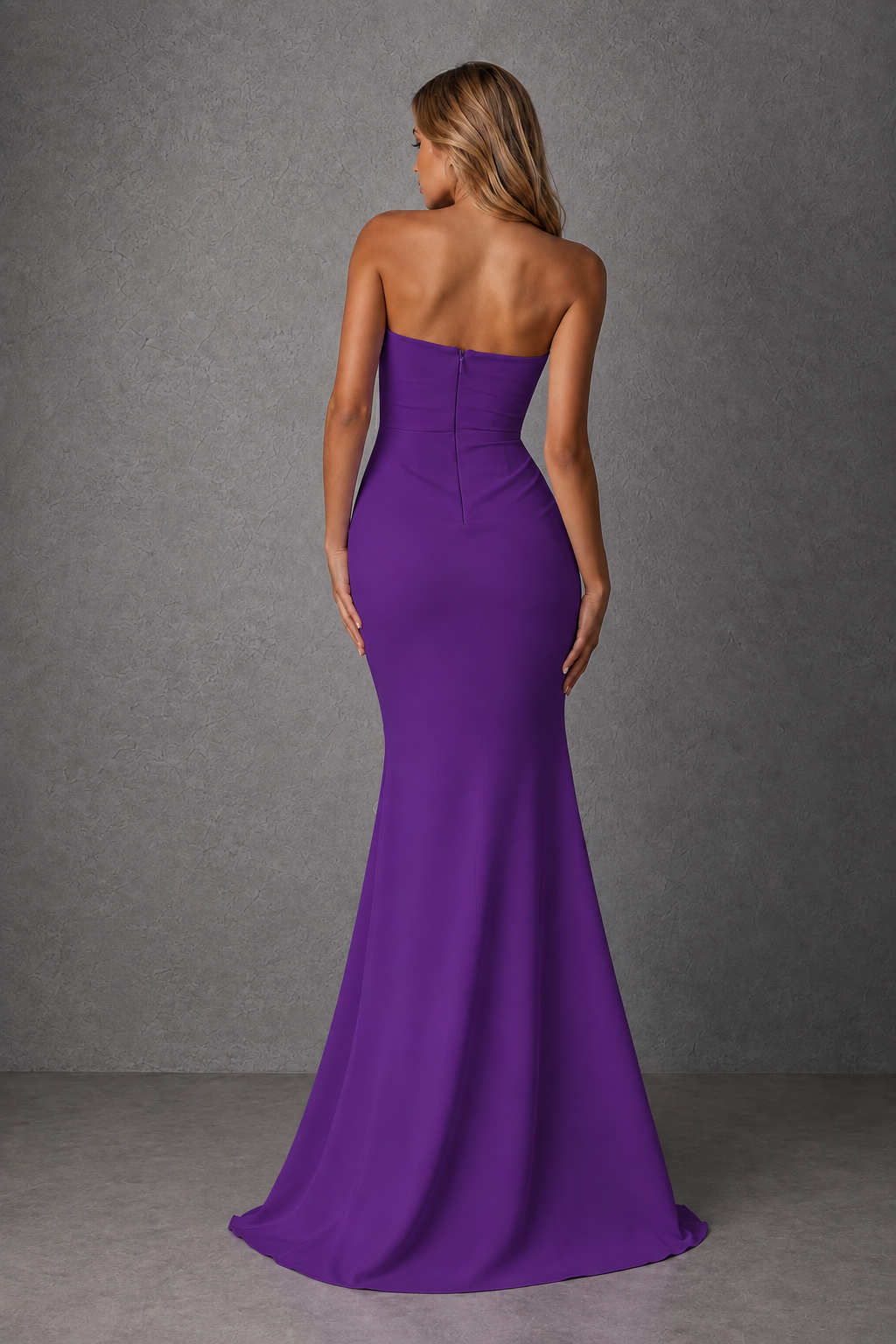 BOLODOO Purple Strapless Sweetheart Ruched Mermaid Gown | Cascade Drape Formal Evening Dress - Purple