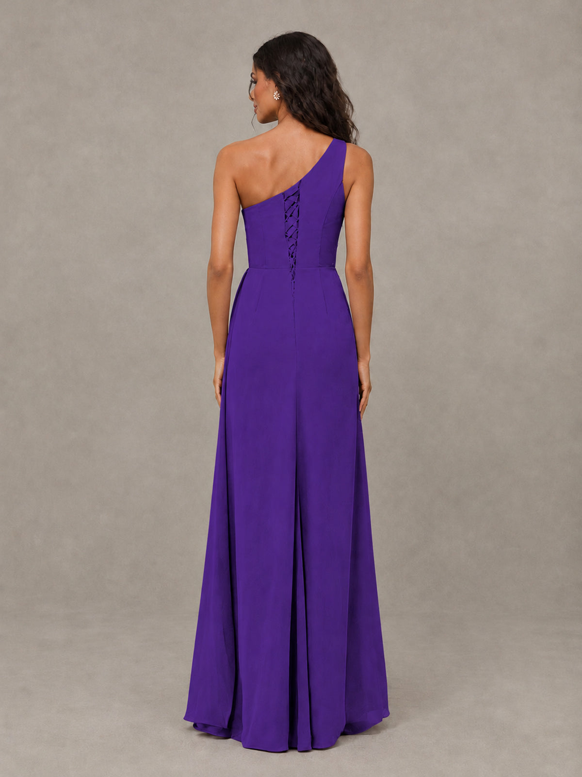 BOLODOO Purple One-Shoulder Chiffon Bridesmaid Dress with Ruched Bodice & High Slit - Purple - Purple (2)