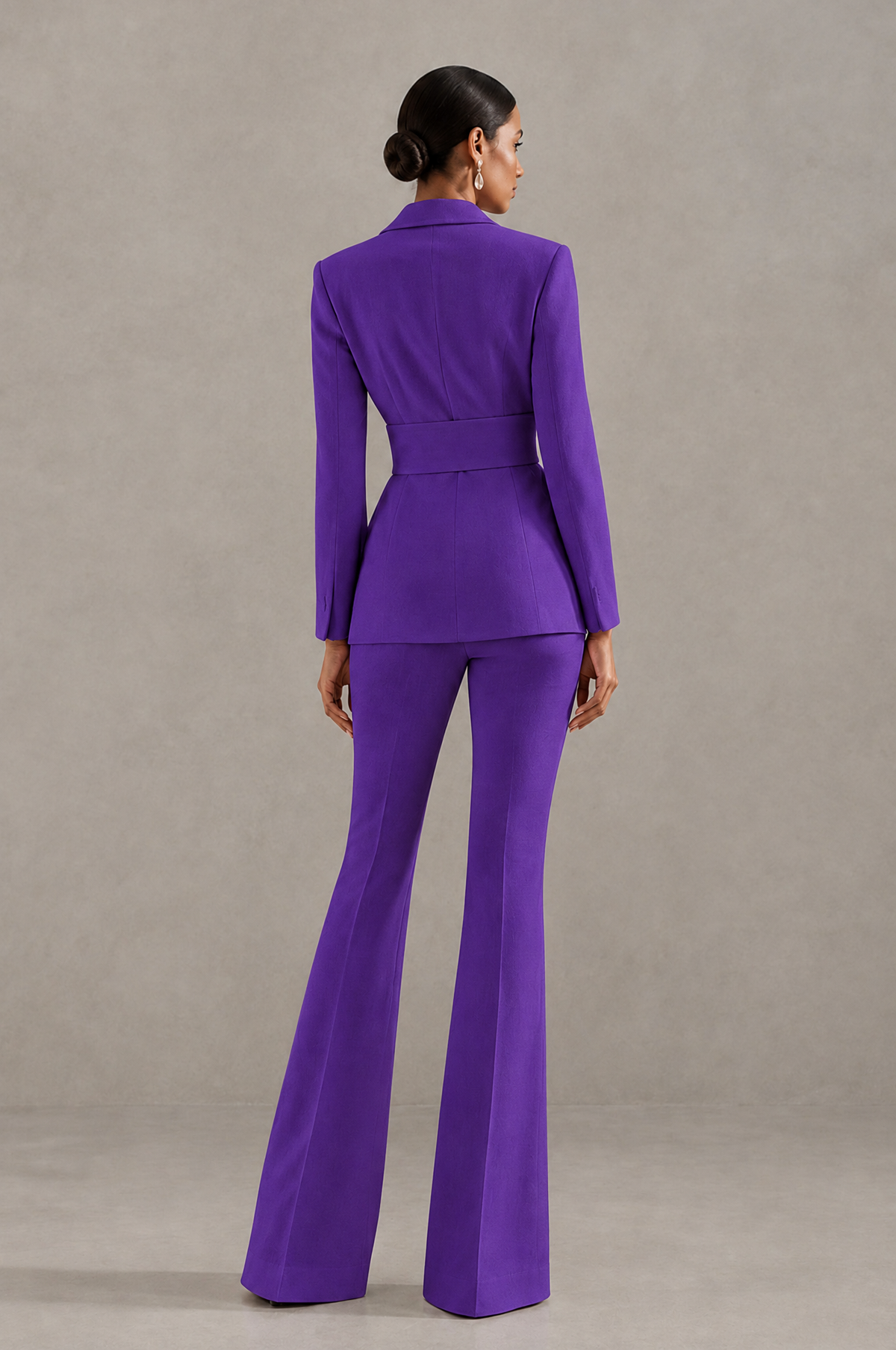 BOLODOO Purple Two-Piece Pantsuit with Tailored Blazer & Flared Pants - Purple - Purple (2)
