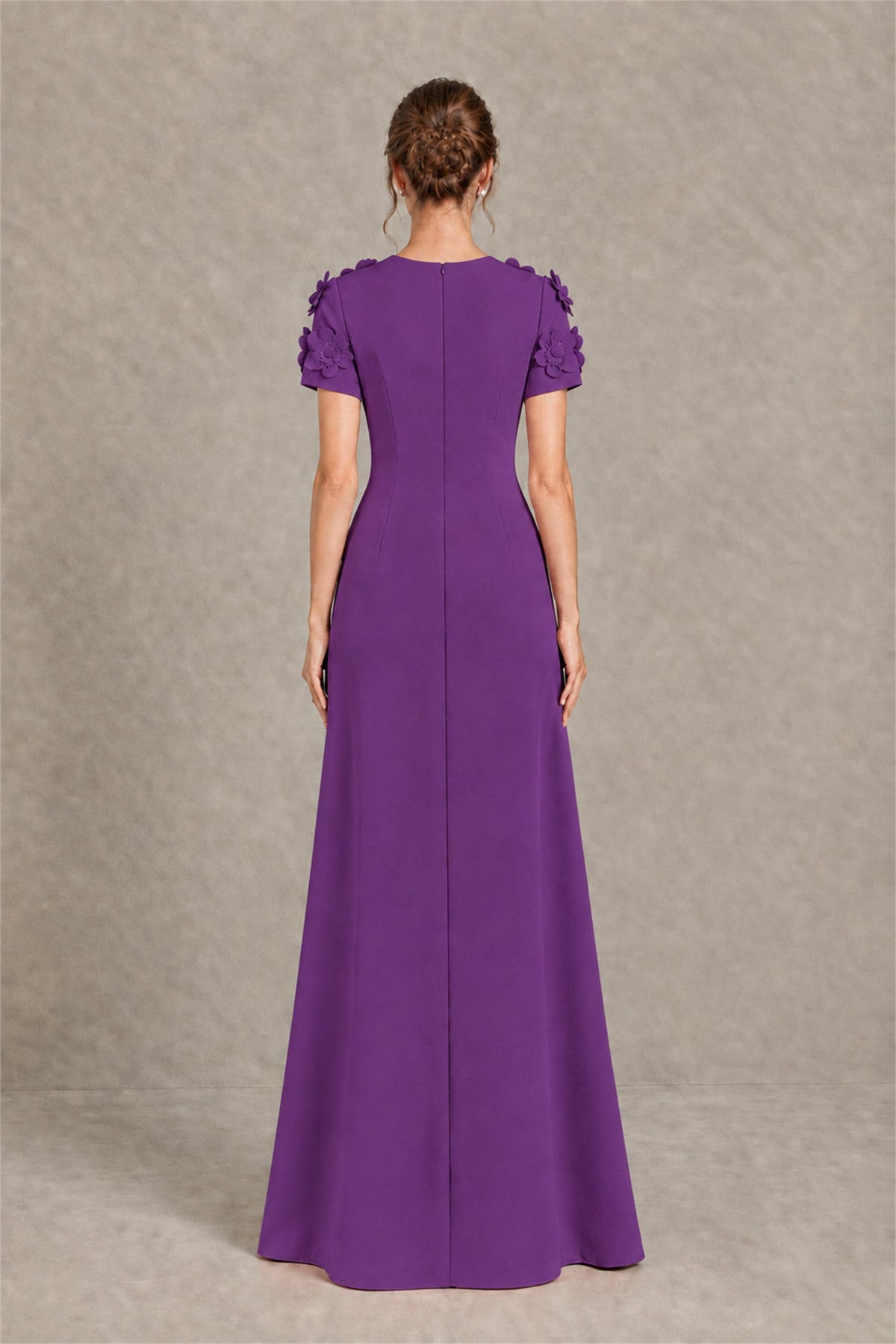 BOLODOO Purple Textured Floral Maxi Dress with Short Sleeves - Purple
