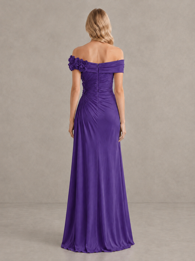 BOLODOO Purple Off-Shoulder Floral Applique Wedding Guest Maxi Dress - Purple - Purple (2)