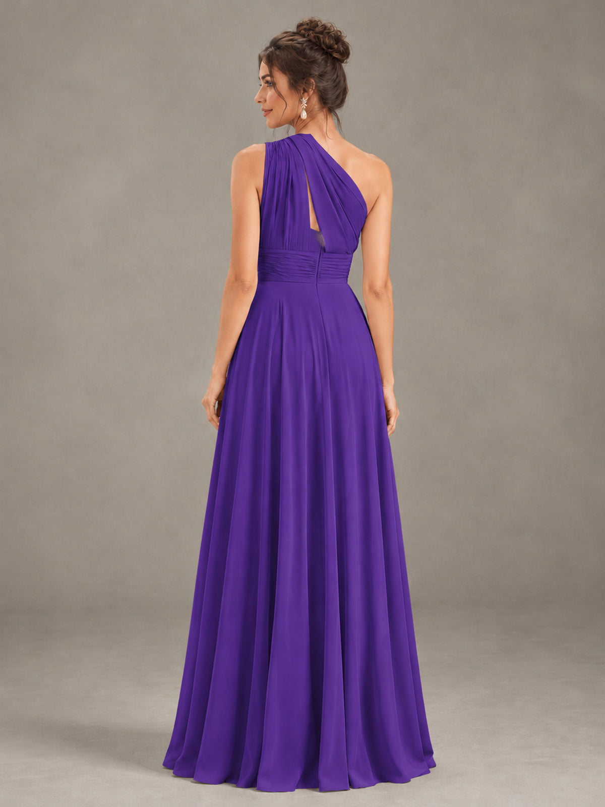 BOLODOO Purple One-Shoulder Chiffon-Look Bridesmaid Dress - Purple - Purple (2)