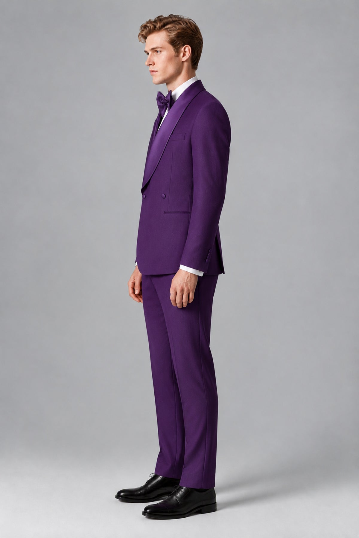 Bolodoo Men's Purple Shawl Lapel 2-Piece Tuxedo Suit – Jacket & Trousers - Purple - Purple (2)