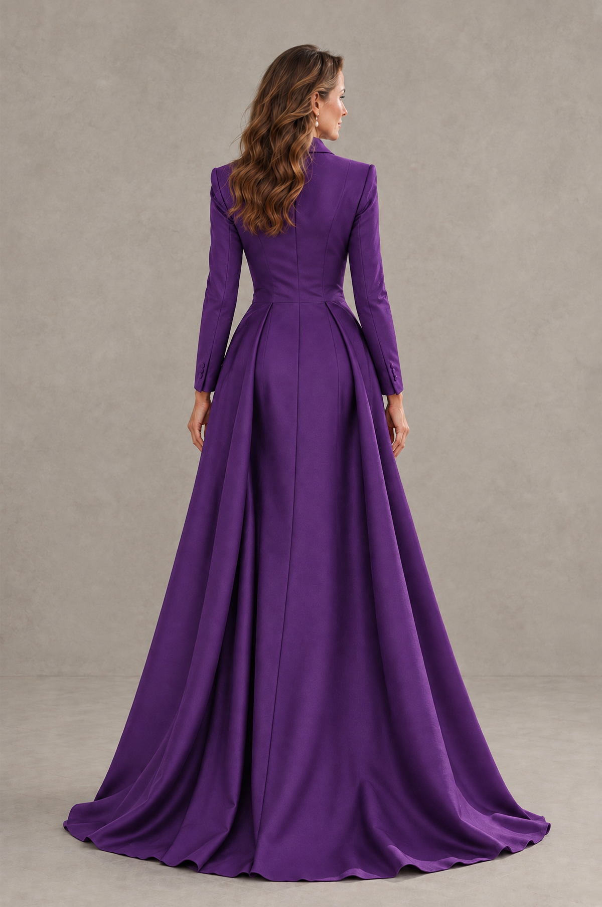BOLODOO Purple Long Sleeve Lace Blazer Gown with High Slit - Purple - Purple (2)