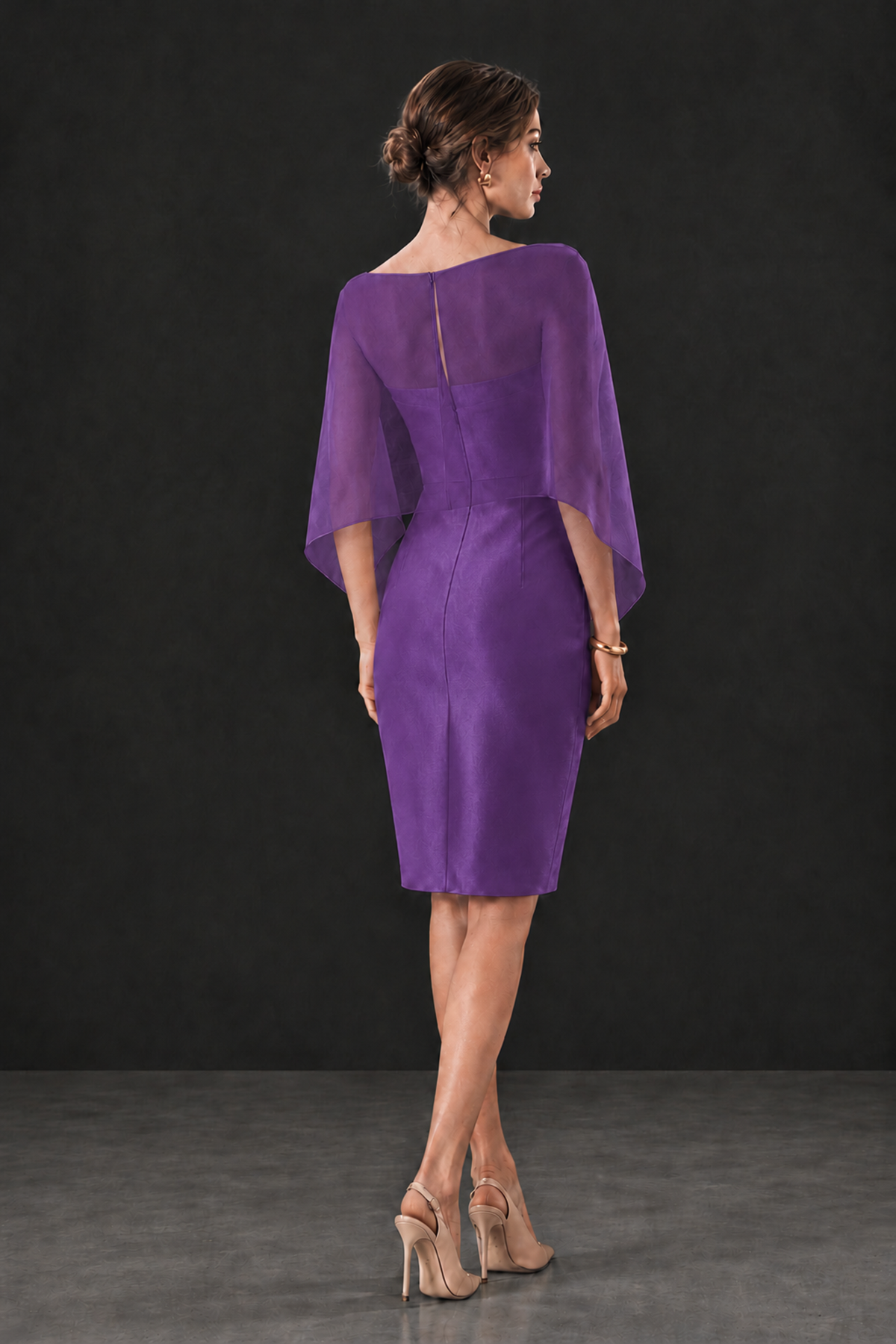 BOLODOO Purple Cape Knee-Length Mother of the Bride Dress - Purple - Purple (2)