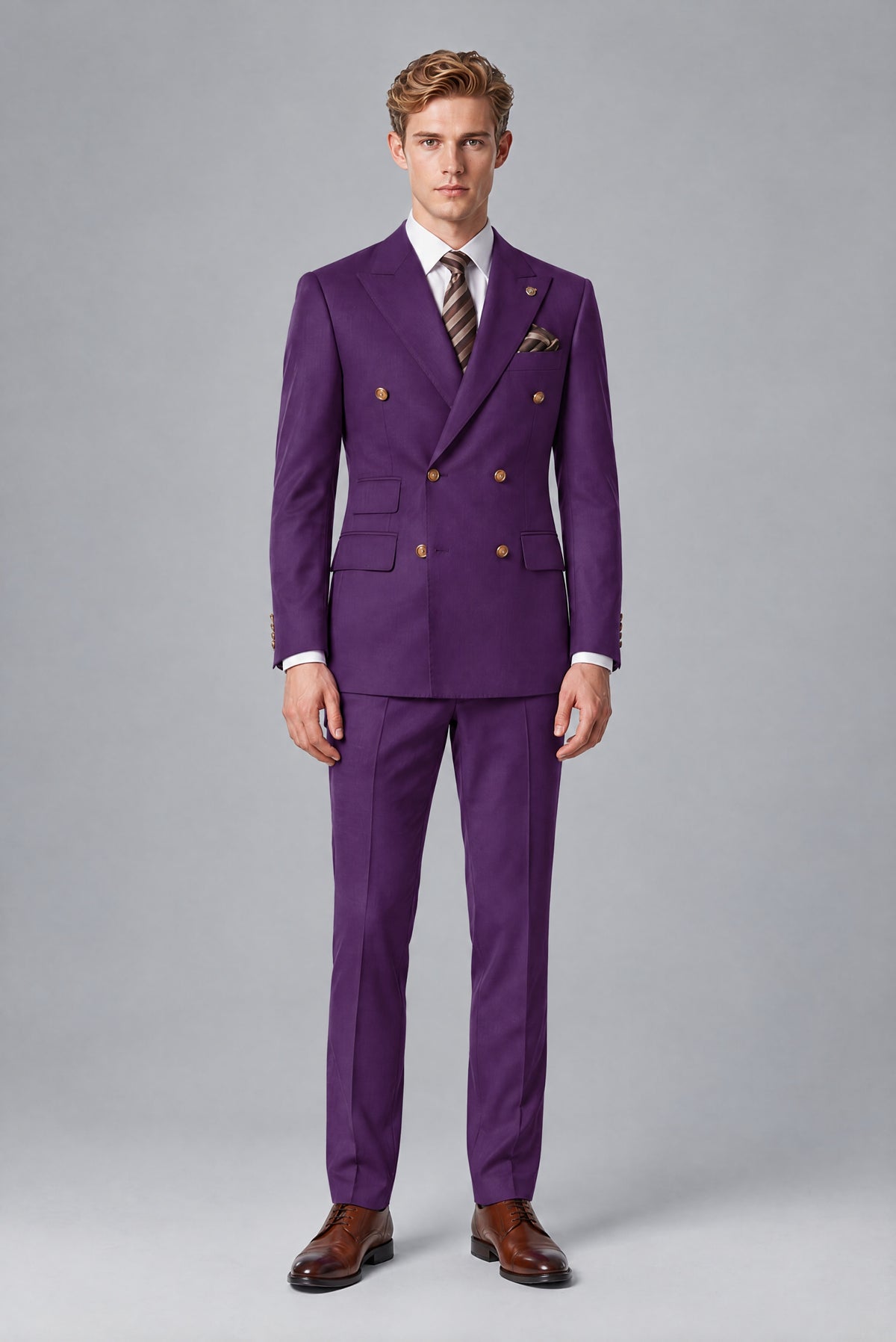 Bolodoo Men's Purple Double-Breasted 2-Piece Wedding Suit - Purple - Purple (2)