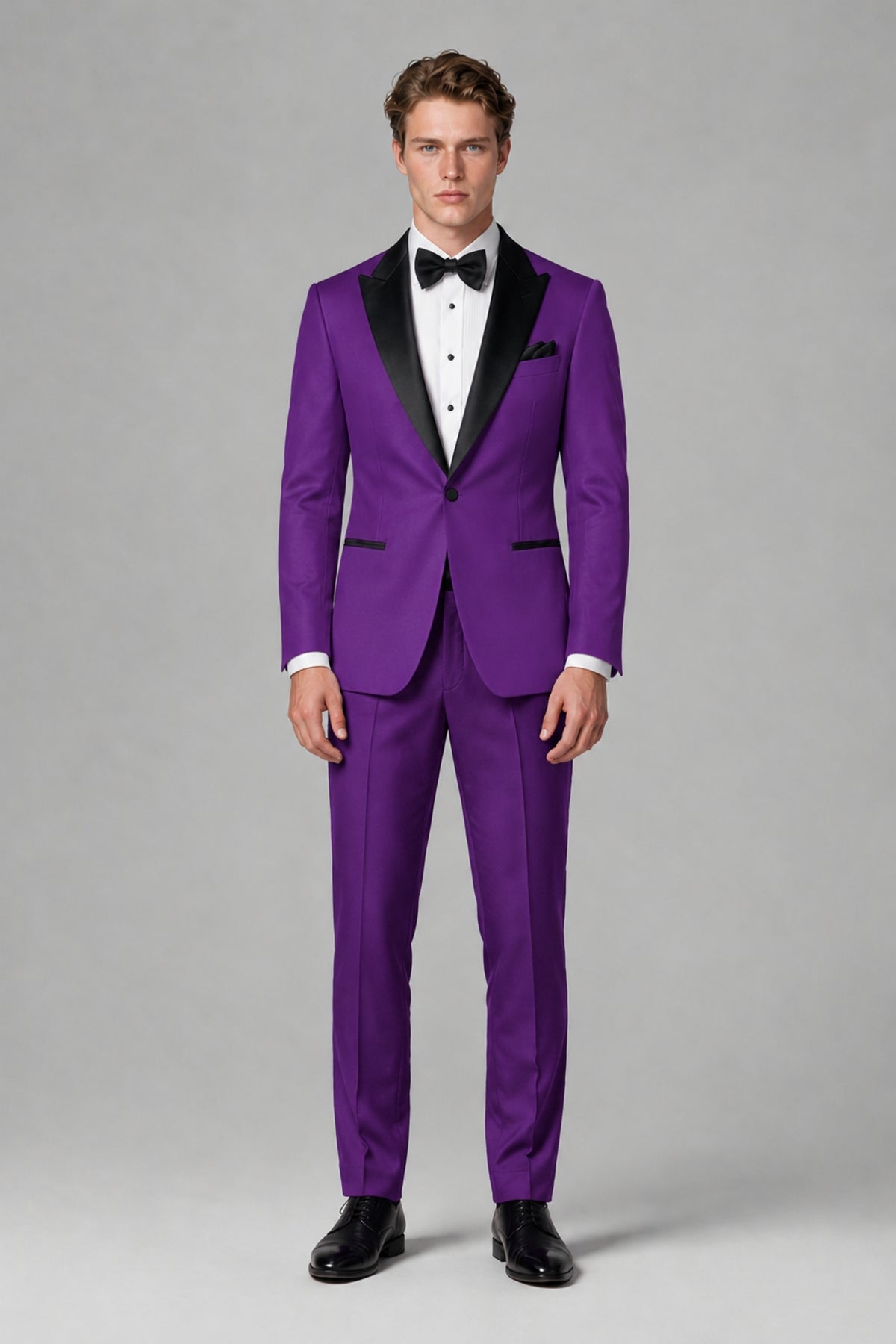 BOLODOO Men's Purple Single-Button Tuxedo Blazer & Black Trousers 2-Piece Suit Set - Purple - Purple (2)