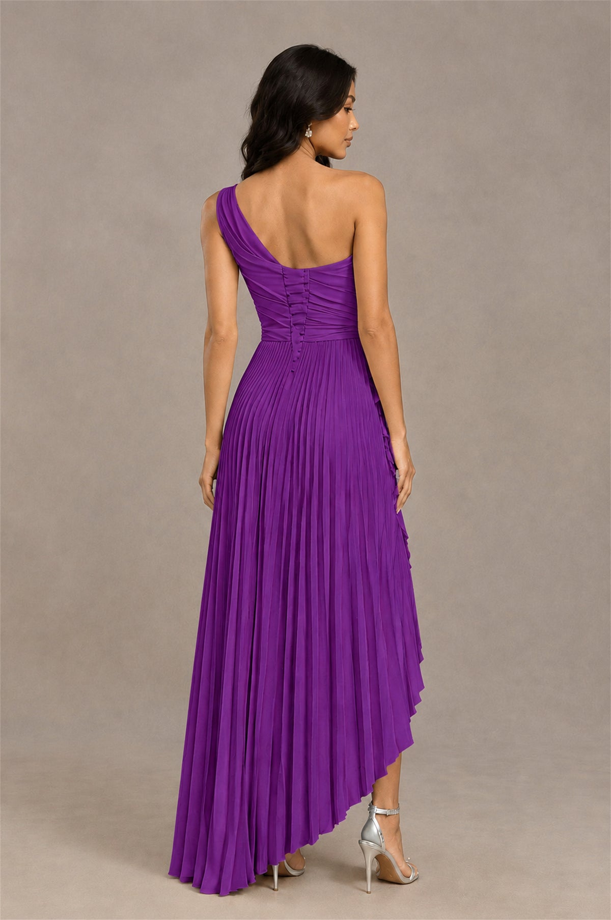 BOLODOO Purple One-Shoulder High-Low Ruffle Maxi Dress - Purple