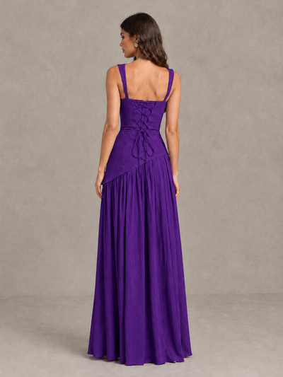 BOLODOO Purple Brown Scarf Bridesmaid Dress with Lace-Up Back - Purple - Purple (2)