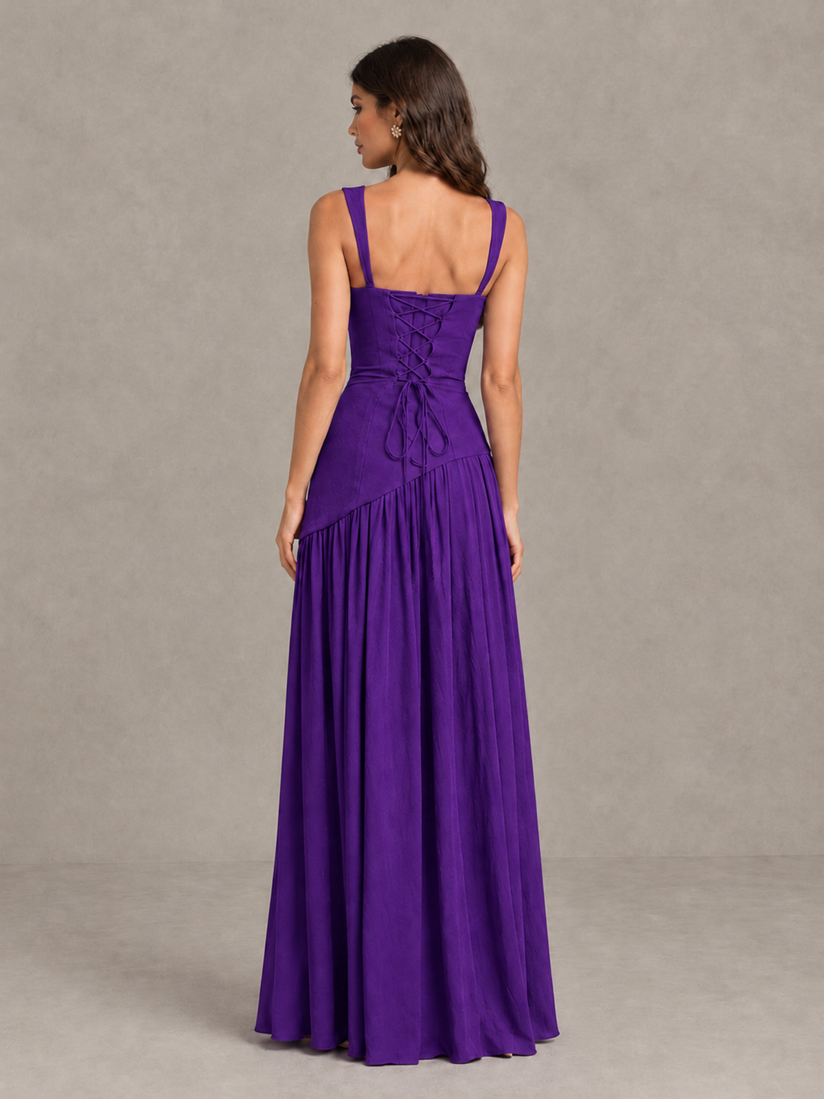 BOLODOO Purple Brown Scarf Bridesmaid Dress with Lace-Up Back - Purple - Purple (2)
