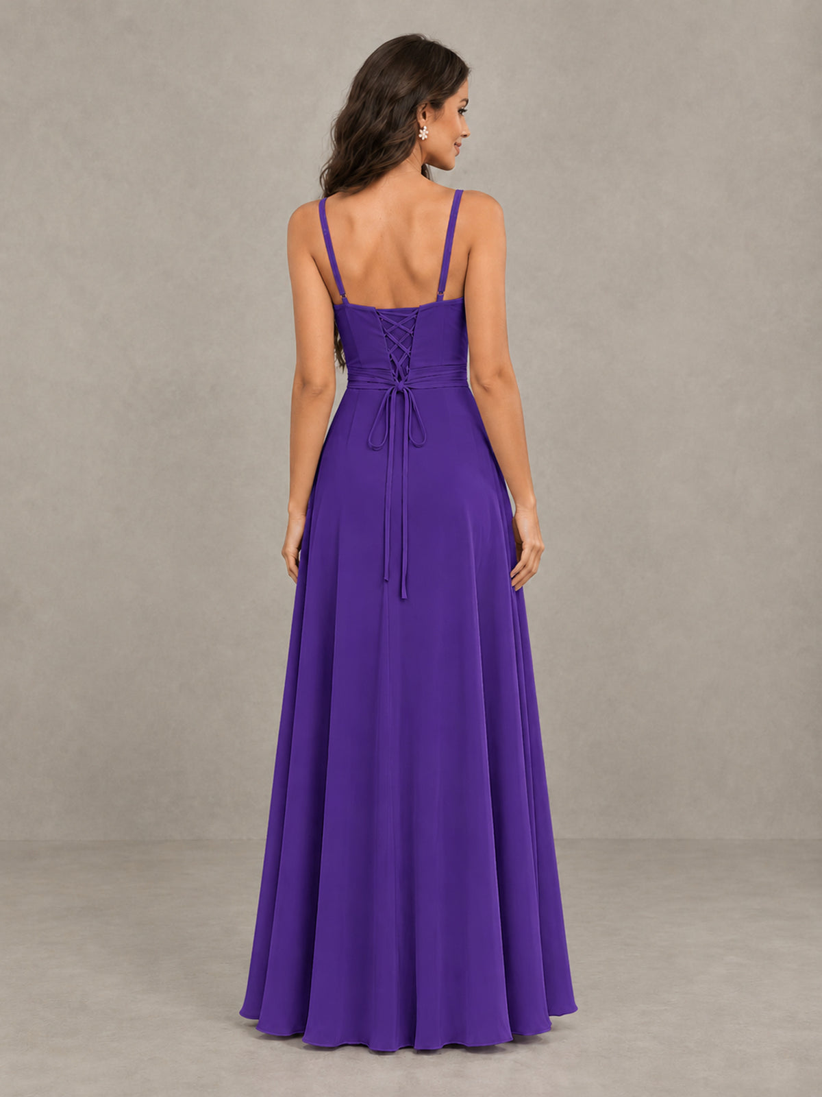 BOLODOO Purple Spaghetti Strap Ruffle Bridesmaid Dress with Slit - Purple - Purple (2)