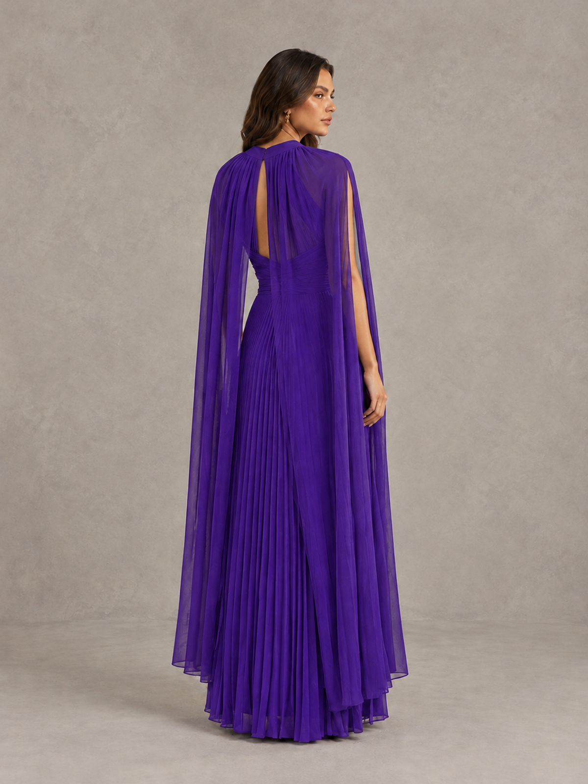BOLODOO Purple Pleated Cape Maxi Wedding Guest Dress - Purple - Purple (2)