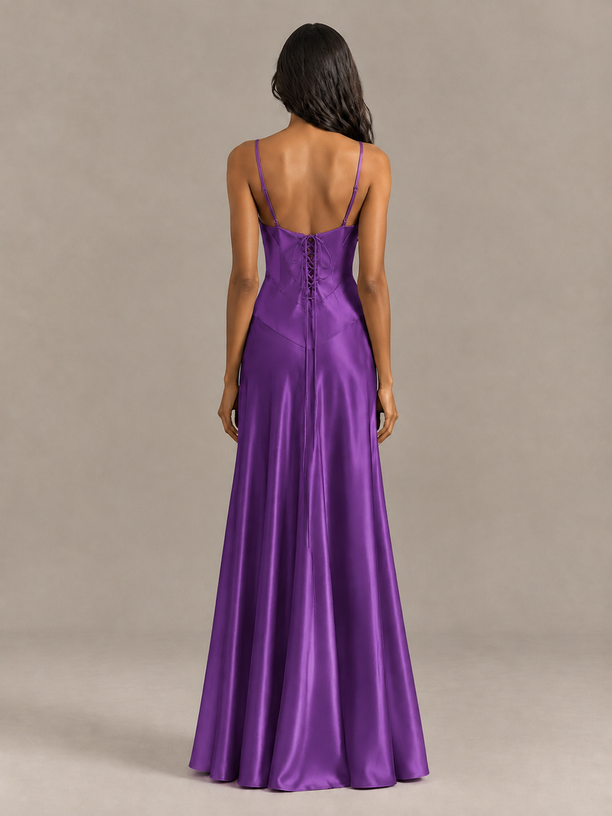 BOLODOO Purple Satin Lace-Up Back Maxi Dress - Purple