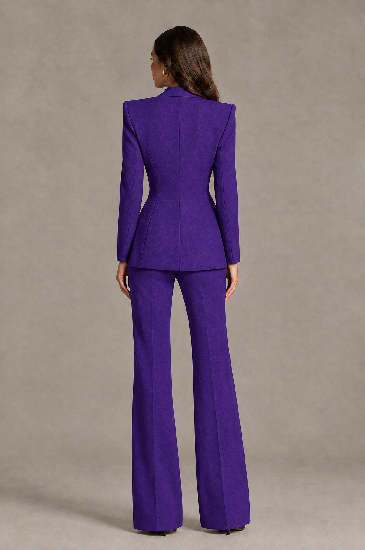 BOLODOO Purple Long Sleeve Wrap Blazer Pantsuit with Wide-Leg Trousers - Purple - Purple (2)