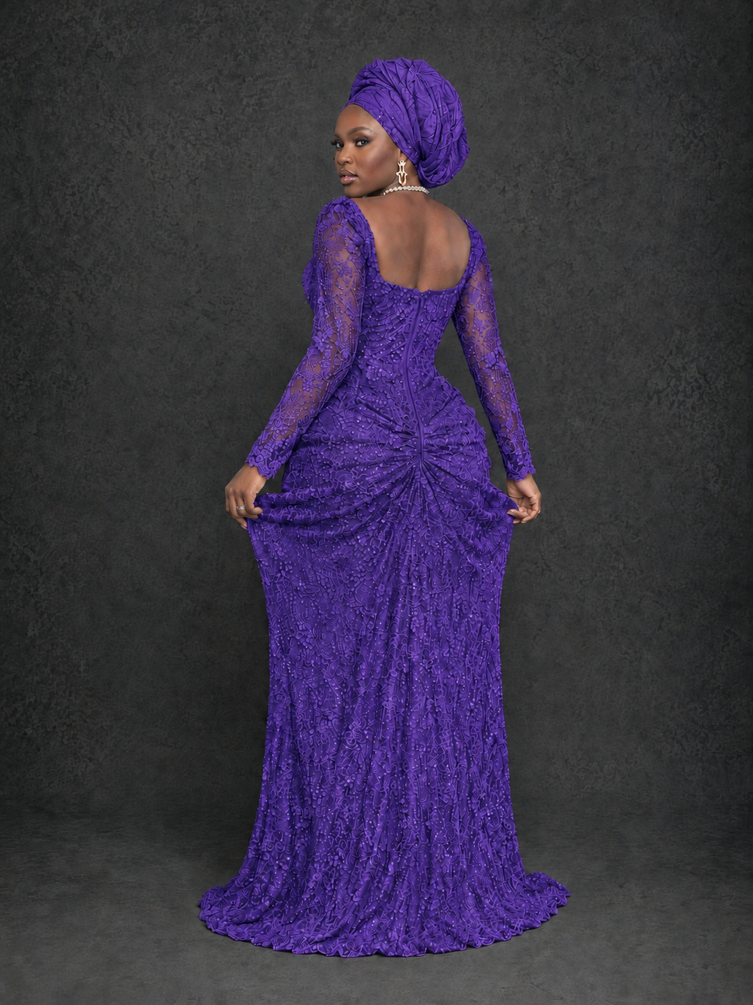 BOLODOO Purple Beaded Lace Long Sleeve Mermaid Gown Sweetheart | Mother of the Bride - Purple