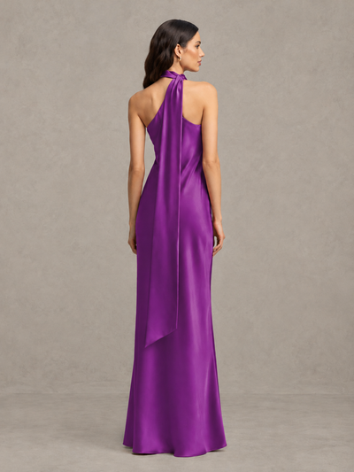 BOLODOO Purple Satin One-Shoulder Bridesmaid Dress with Open Back - Purple - Purple (2)