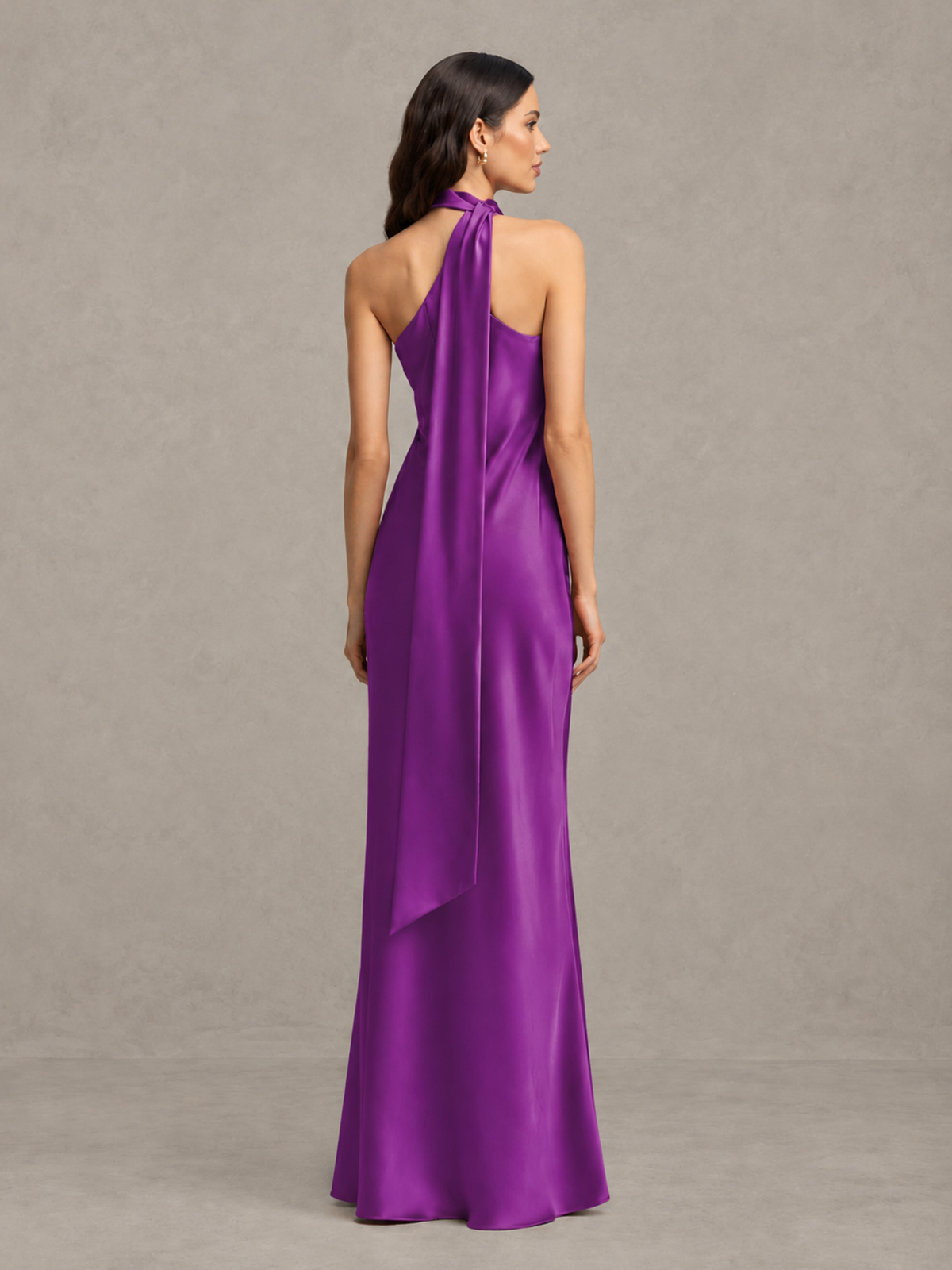 BOLODOO Purple Satin One-Shoulder Bridesmaid Dress with Open Back - Purple - Purple (2)