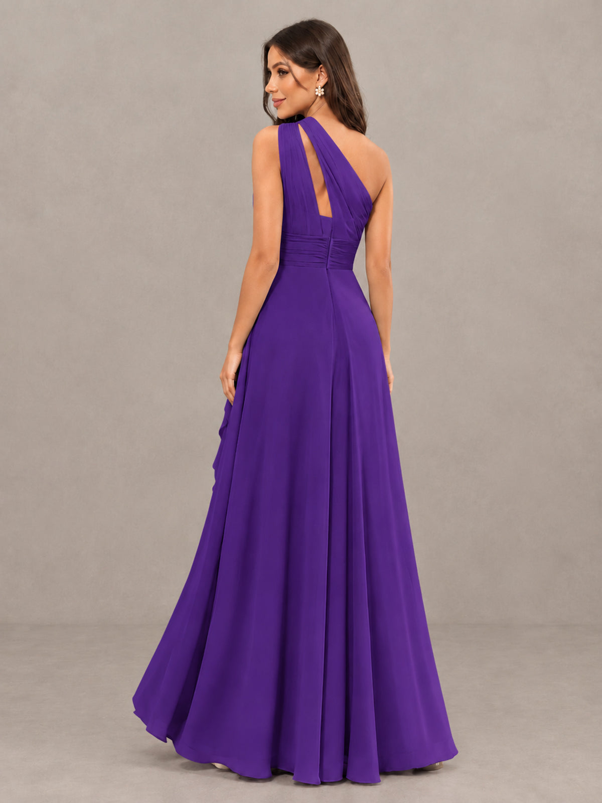 BOLODOO Purple One-Shoulder Ruffle Bridesmaid Dress with Slit - Purple - Purple (2)