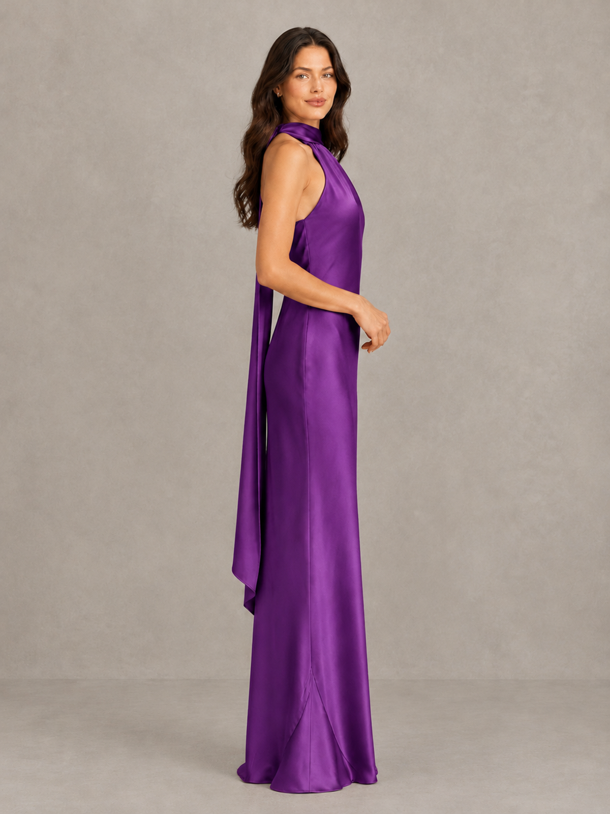 BOLODOO Purple Satin One-Shoulder Bridesmaid Dress with Open Back - Purple - Purple (3)