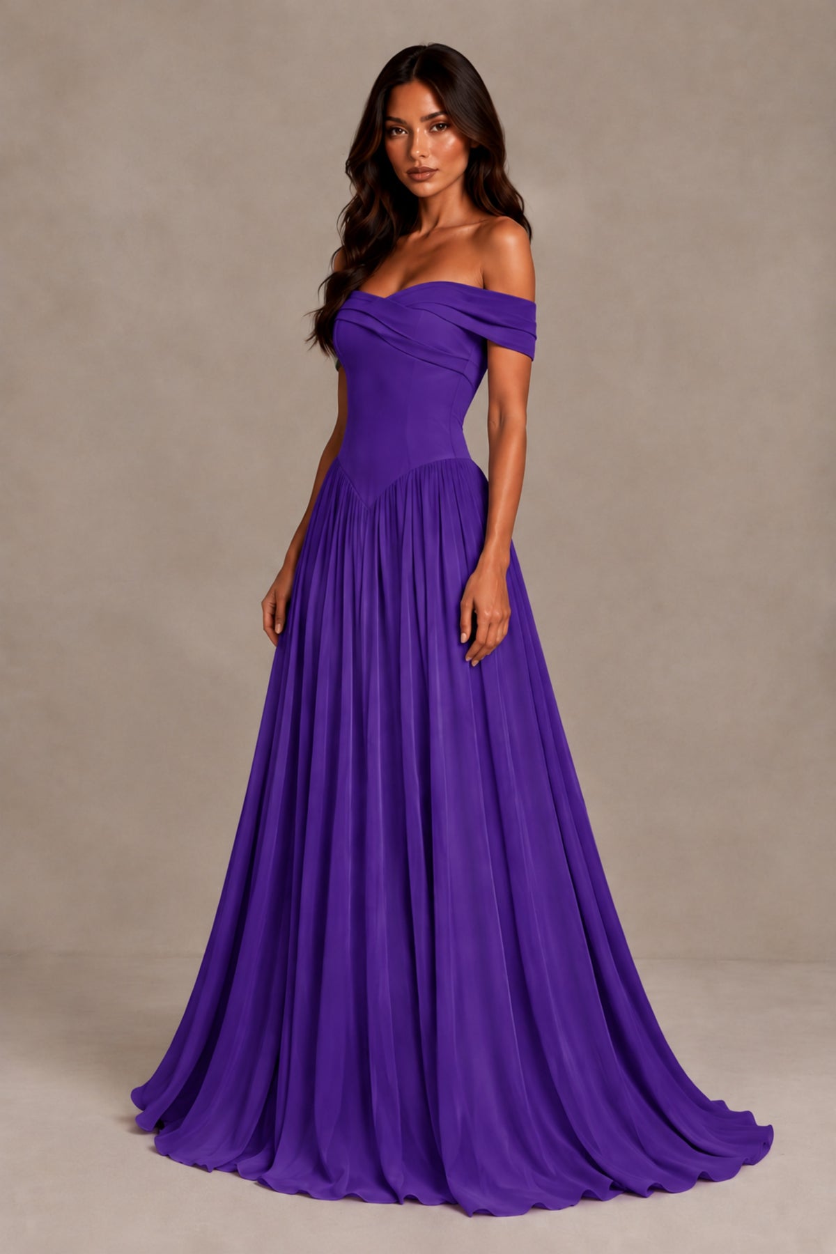 BOLODOO Purple Off-Shoulder Sweetheart Corset Pleated Chiffon Maxi Dress - Purple - Purple (3)