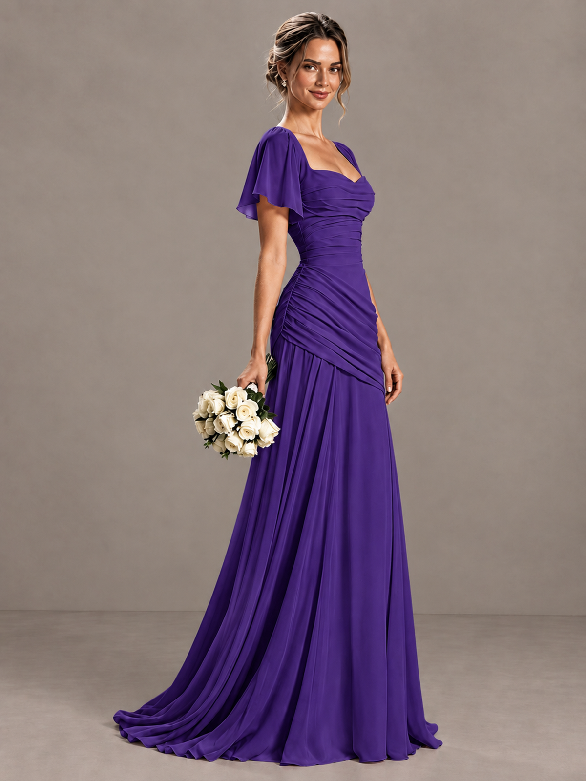 BOLODOO Purple Flutter Sleeve Lace-Up Back Maxi Dress - Purple - Purple (3)