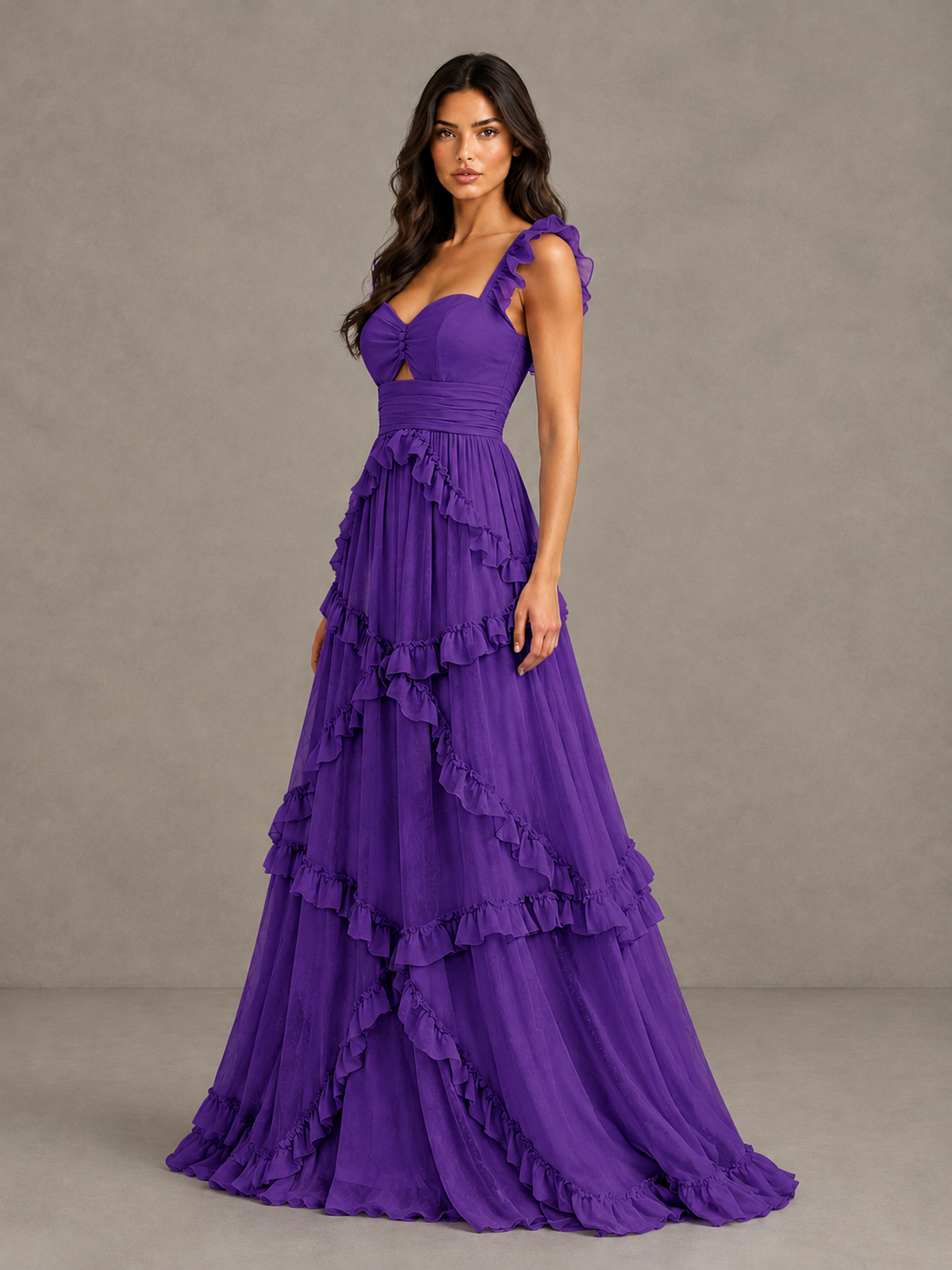 BOLODOO Purple Ruffle A-Line Prom Dress with Open Back - Purple - Purple (3)