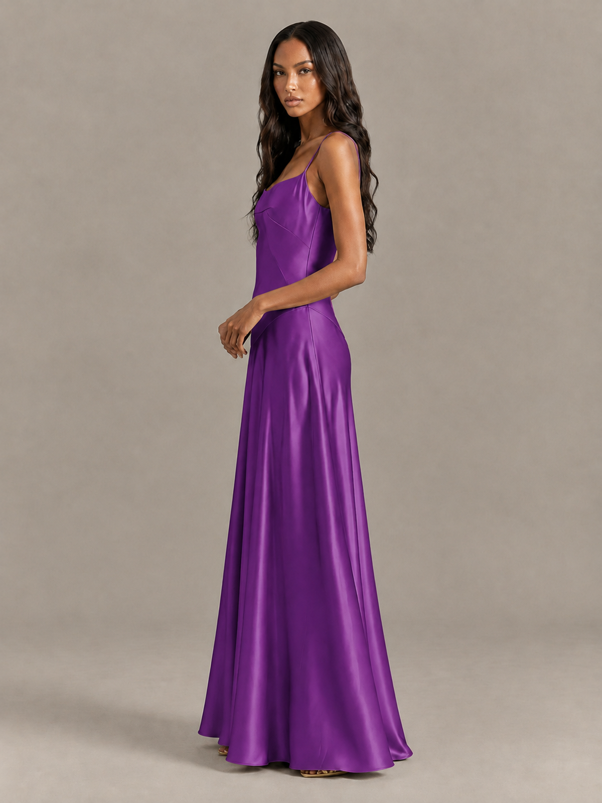 BOLODOO Purple Satin Lace-Up Back Maxi Dress - Purple