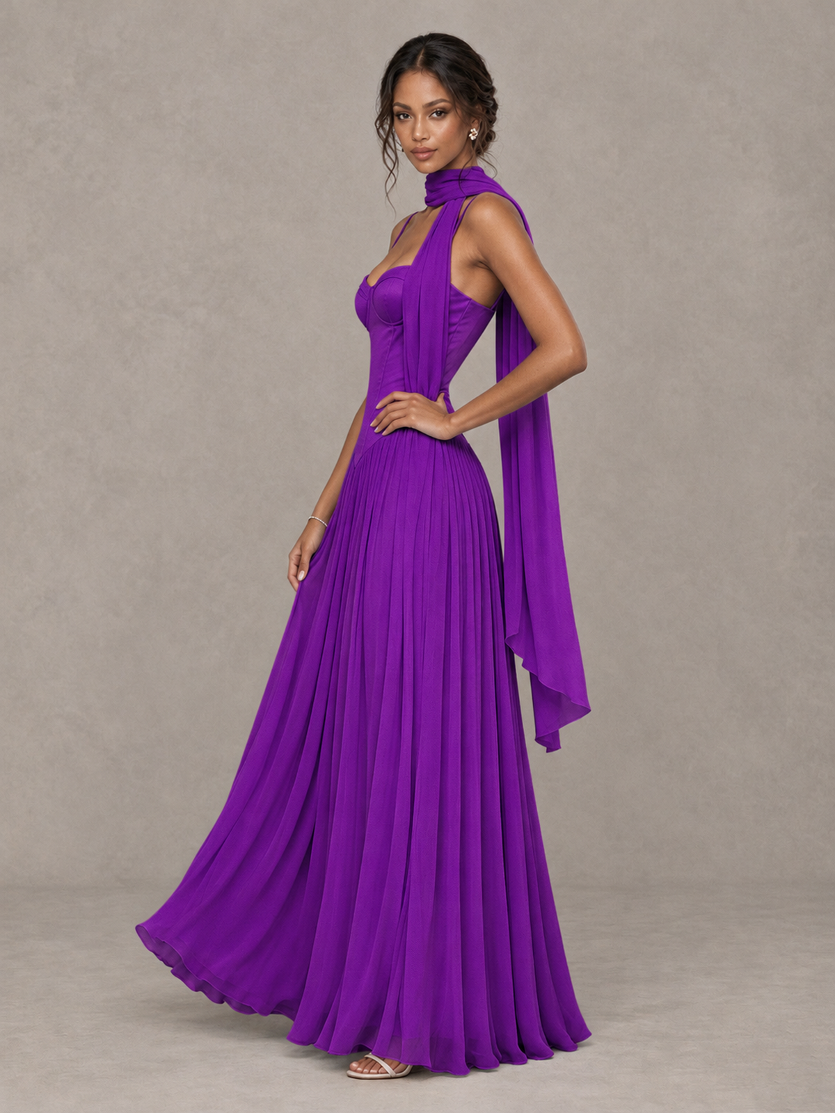BOLODOO Purple Corset Bridesmaid Dress with Scarf - Purple - Purple (3)