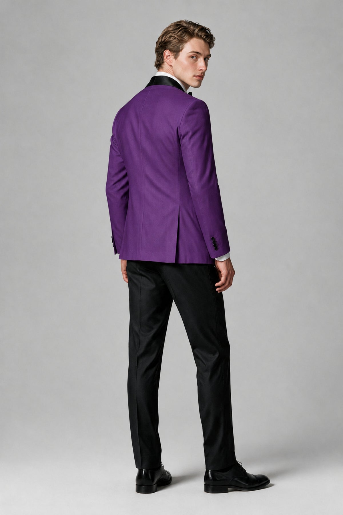 BOLODOO Men's Purple Single-Button Tuxedo Blazer & Black Trousers 2-Piece Suit Set - Purple - Purple (3)