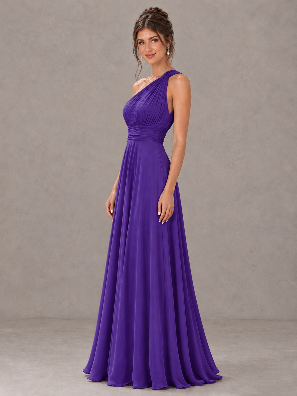 BOLODOO Purple One-Shoulder Chiffon-Look Bridesmaid Dress - Purple - Purple (3)