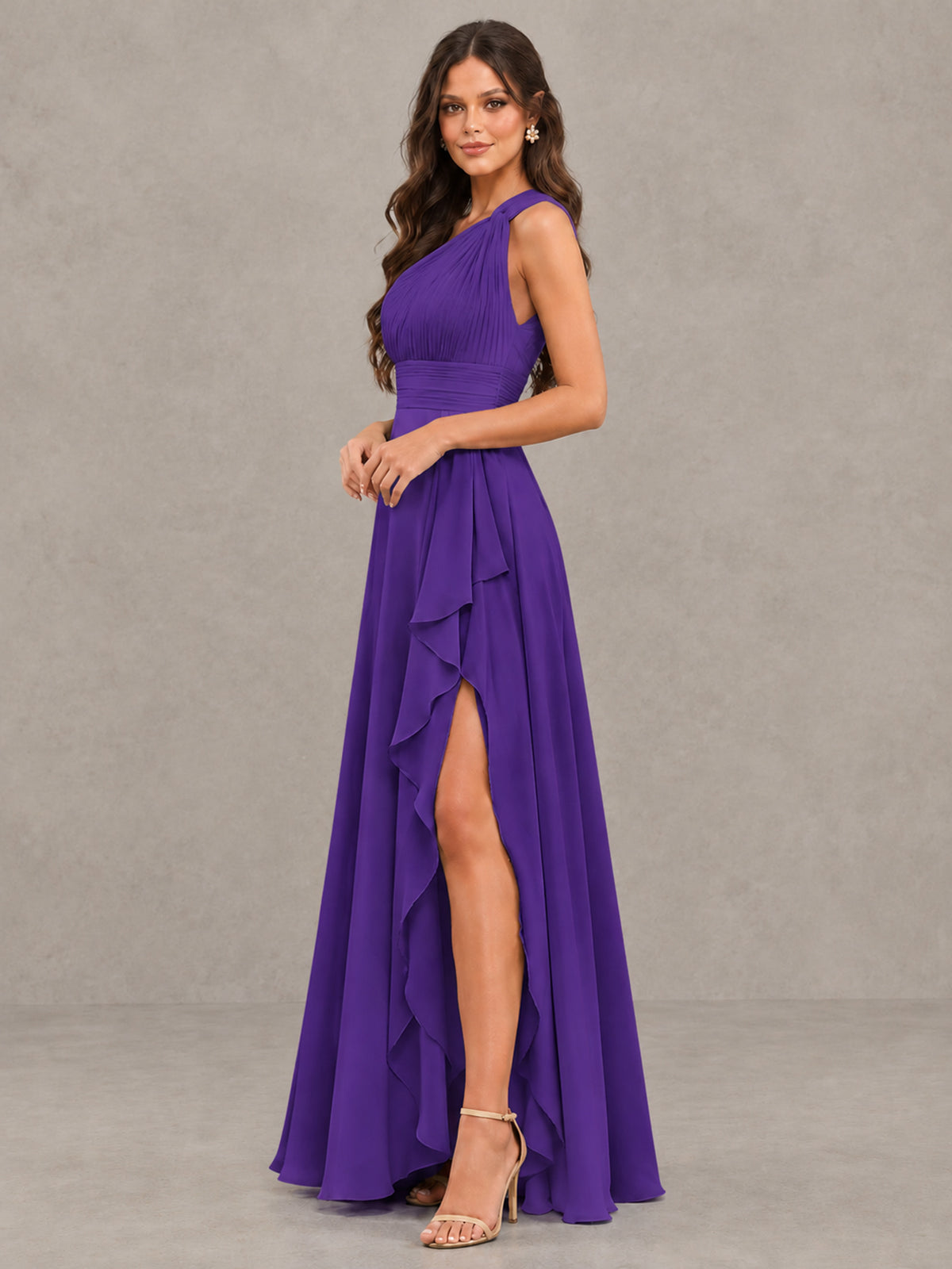 BOLODOO Purple One-Shoulder Ruffle Bridesmaid Dress with Slit - Purple - Purple (3)
